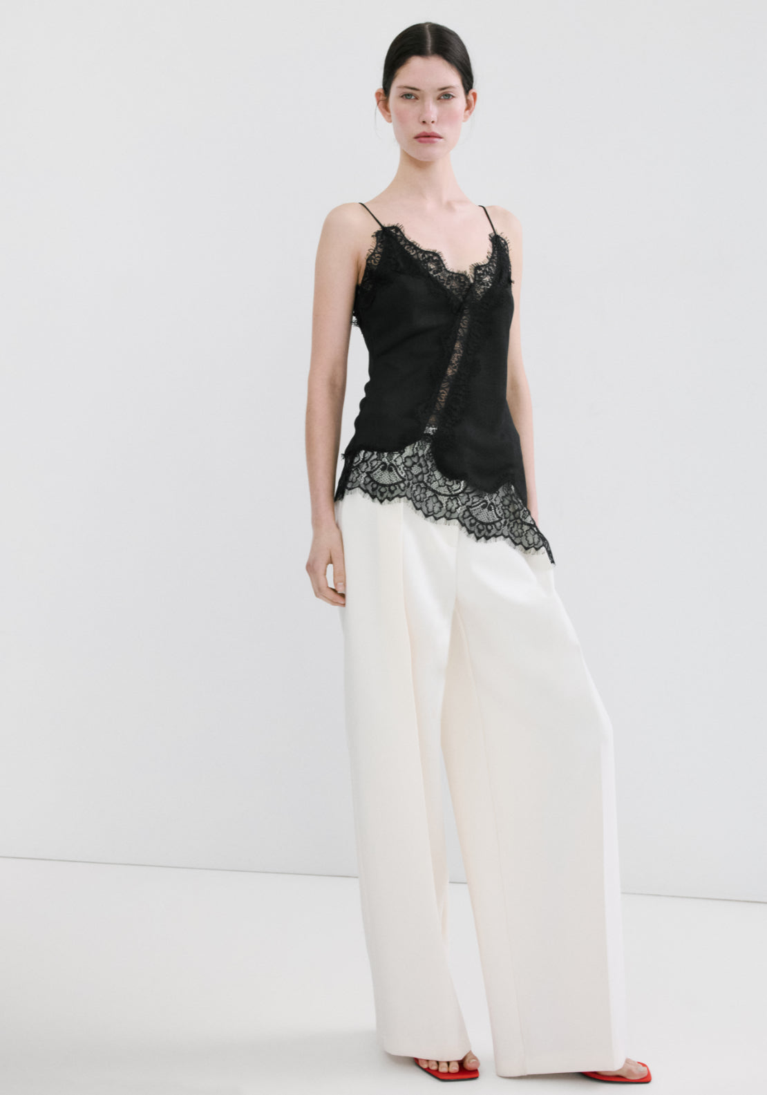 Asymmetric Lace Camisole Top - Black