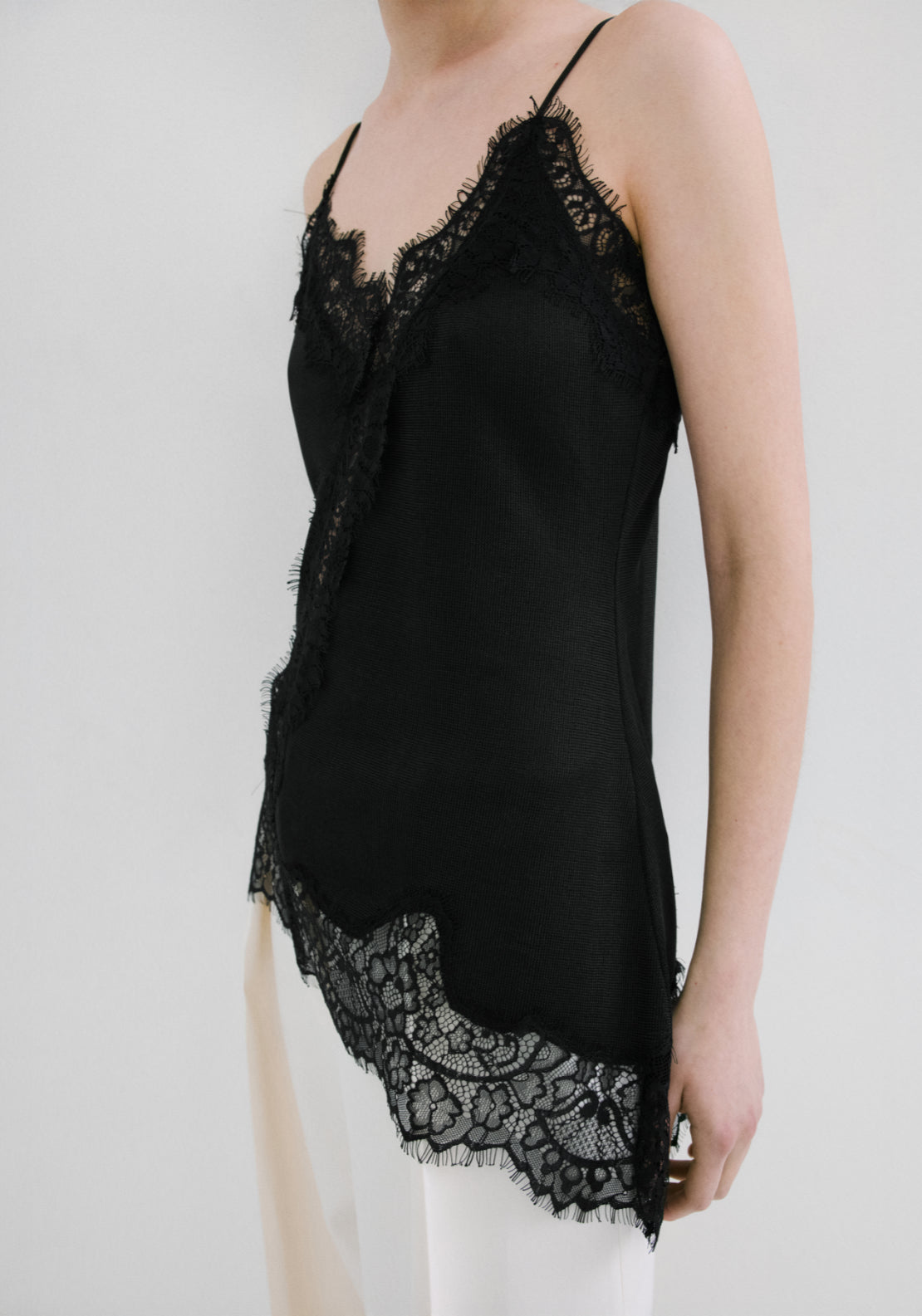 Asymmetric Lace Camisole Top - Black