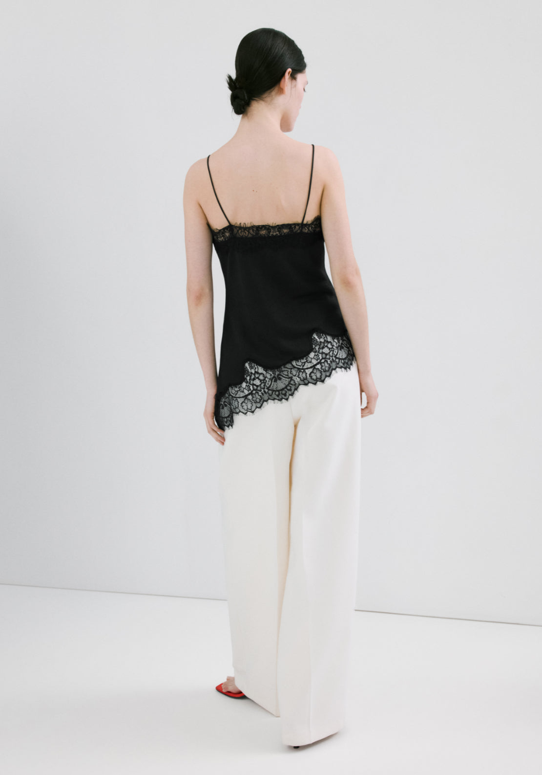 Asymmetric Lace Camisole Top - Black