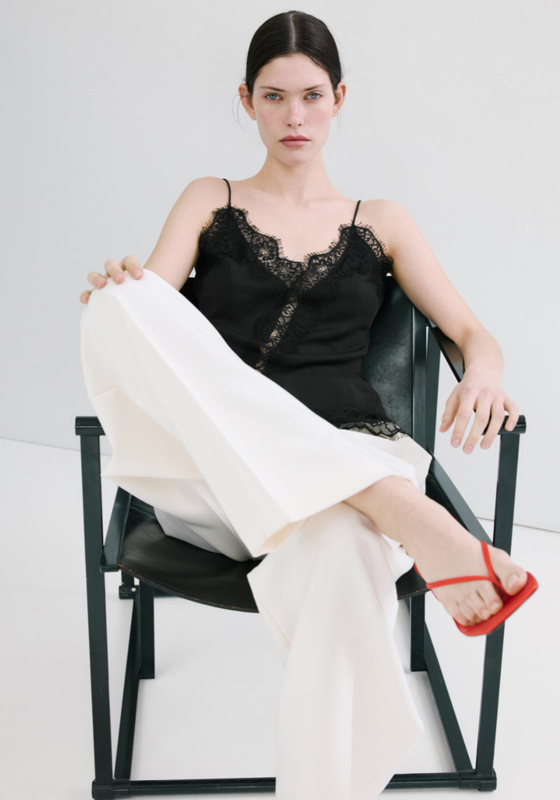 Asymmetric Lace Camisole Top - Black