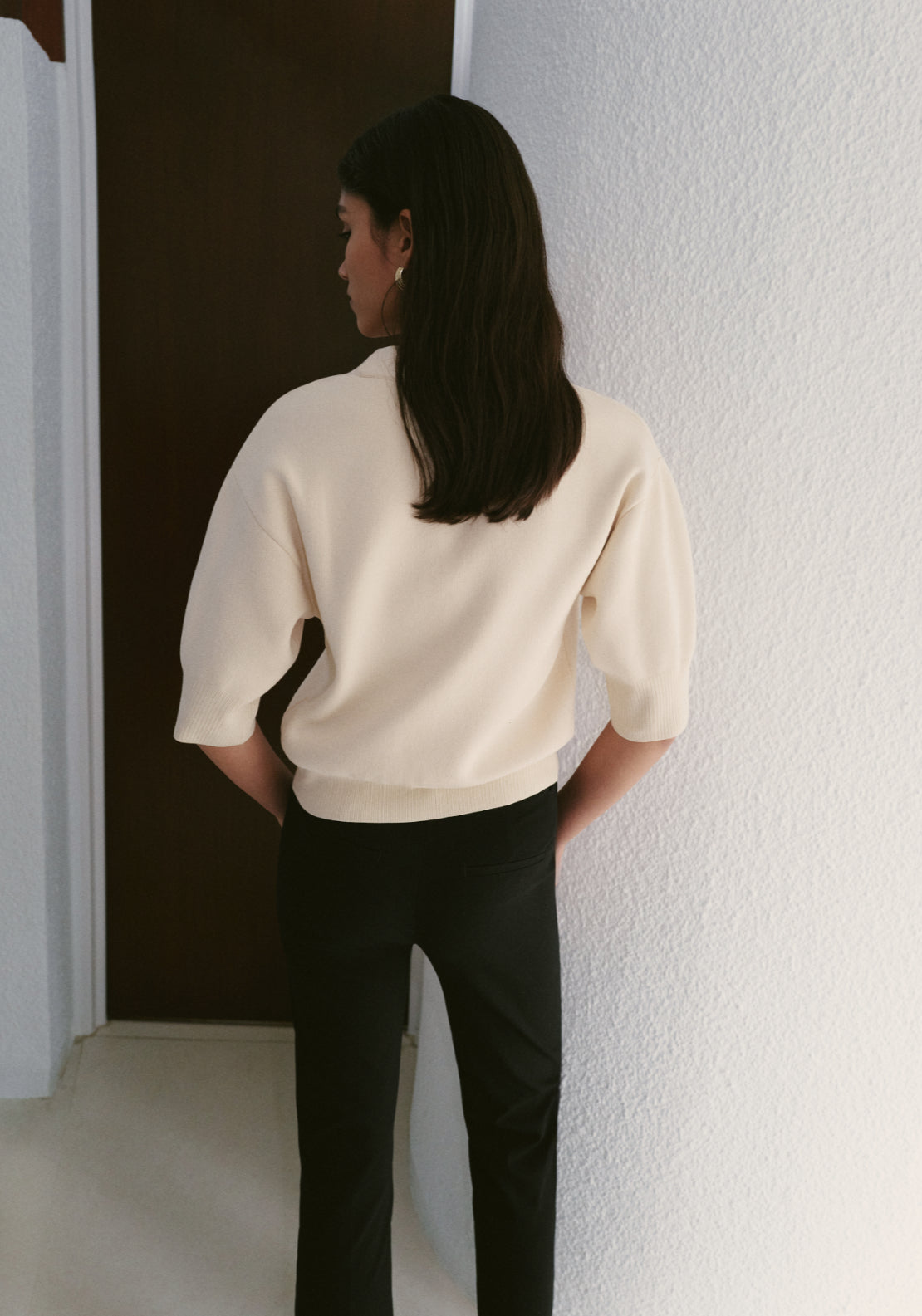 Knitted Cardigan With Jewel Button - Cream