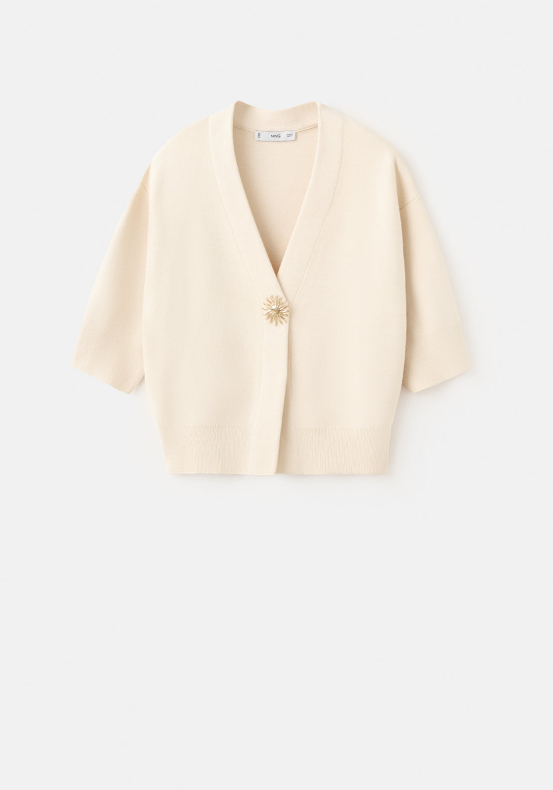Knitted Cardigan With Jewel Button - Cream