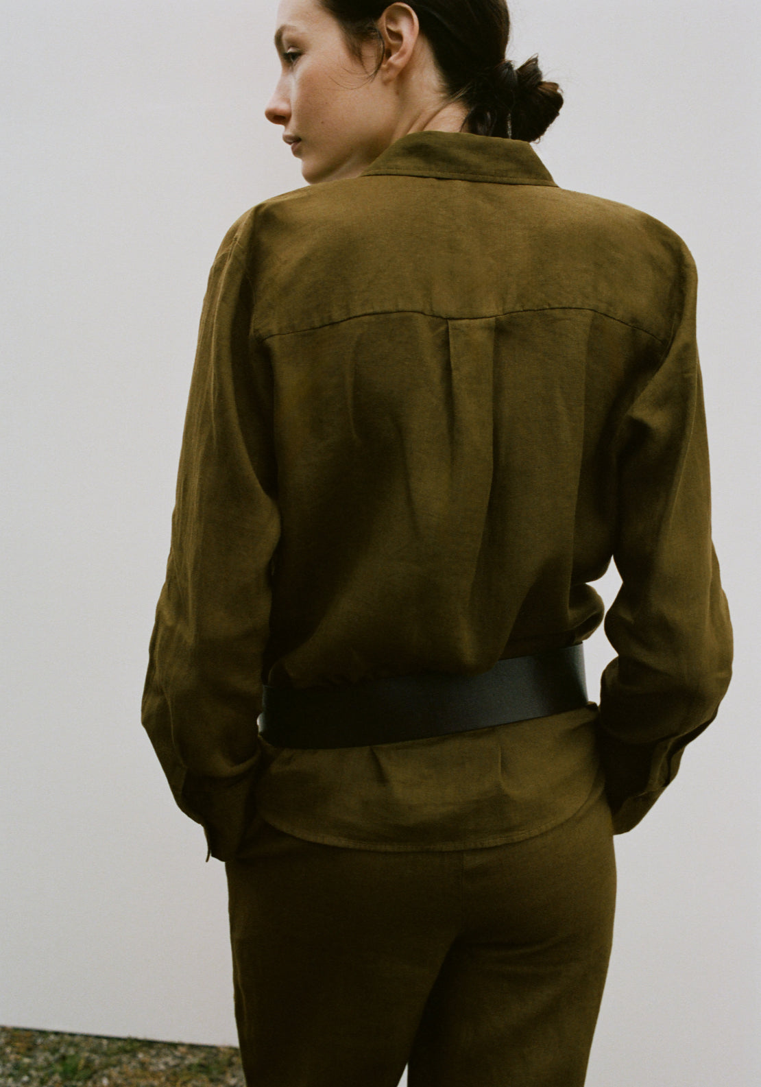 Pocket Linen Straight Shirt - Green