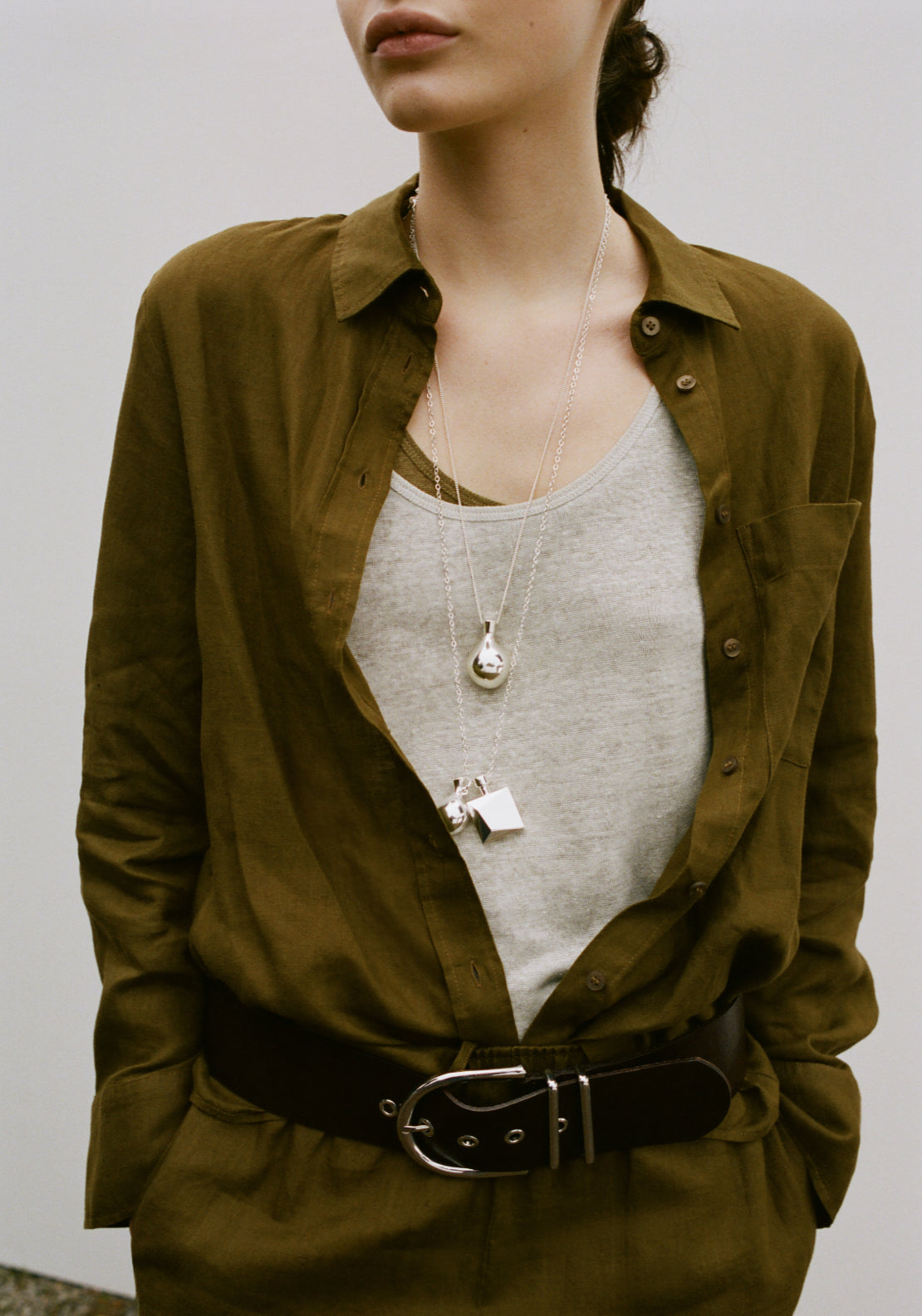 Pocket Linen Straight Shirt - Green