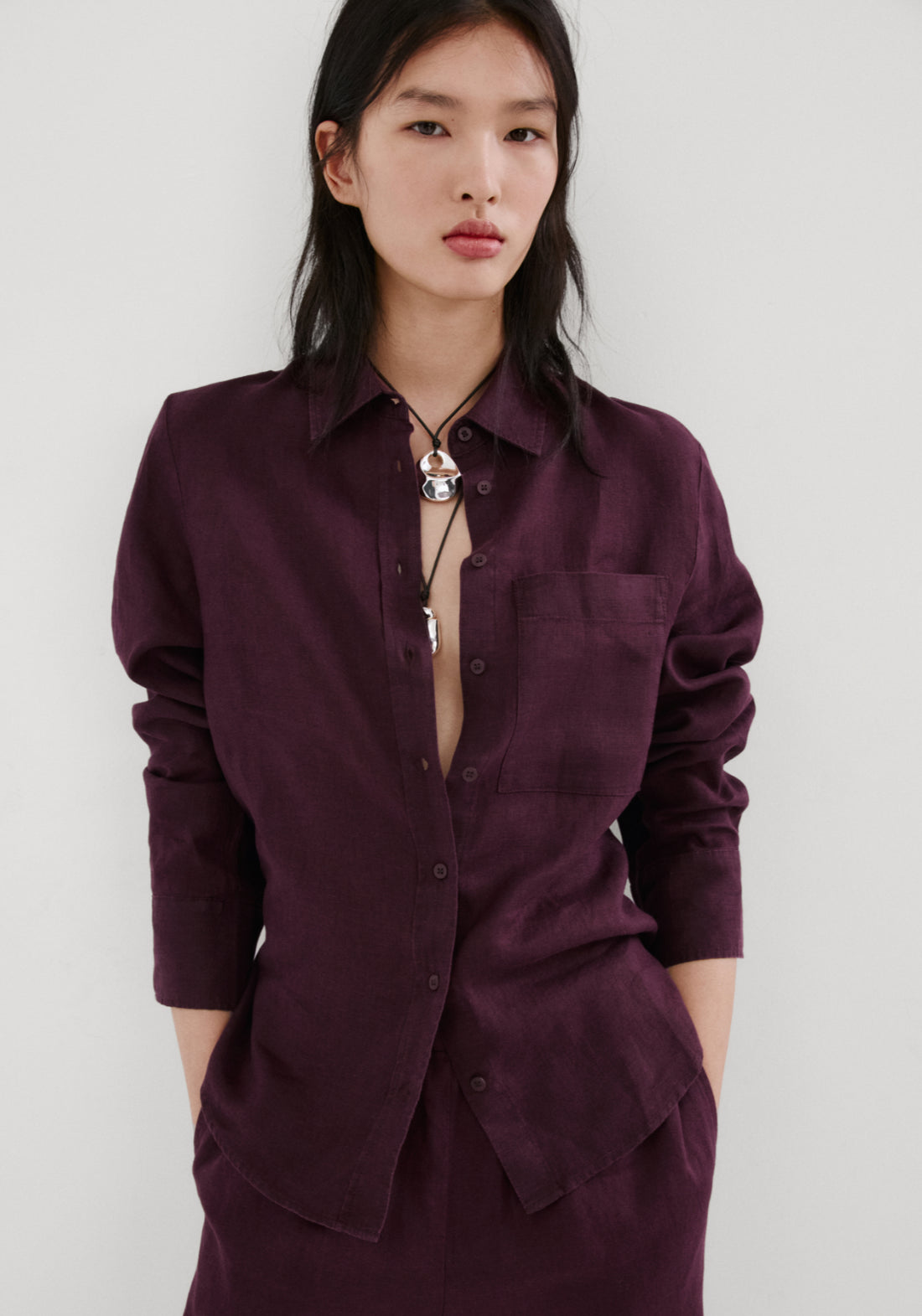 Pocket Linen Shirt - Burgundy