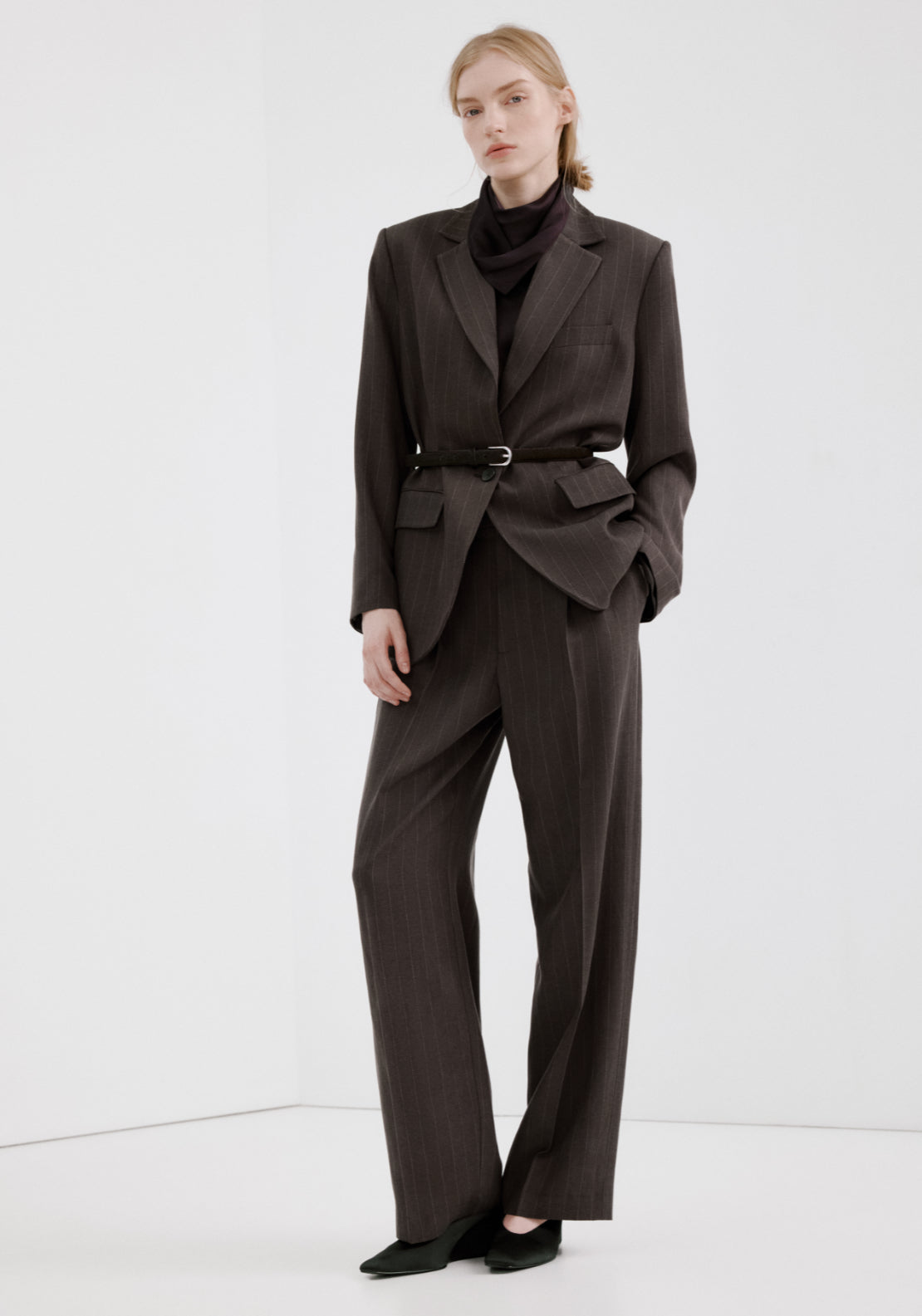 Pinstripe Suit Blazer - Brown