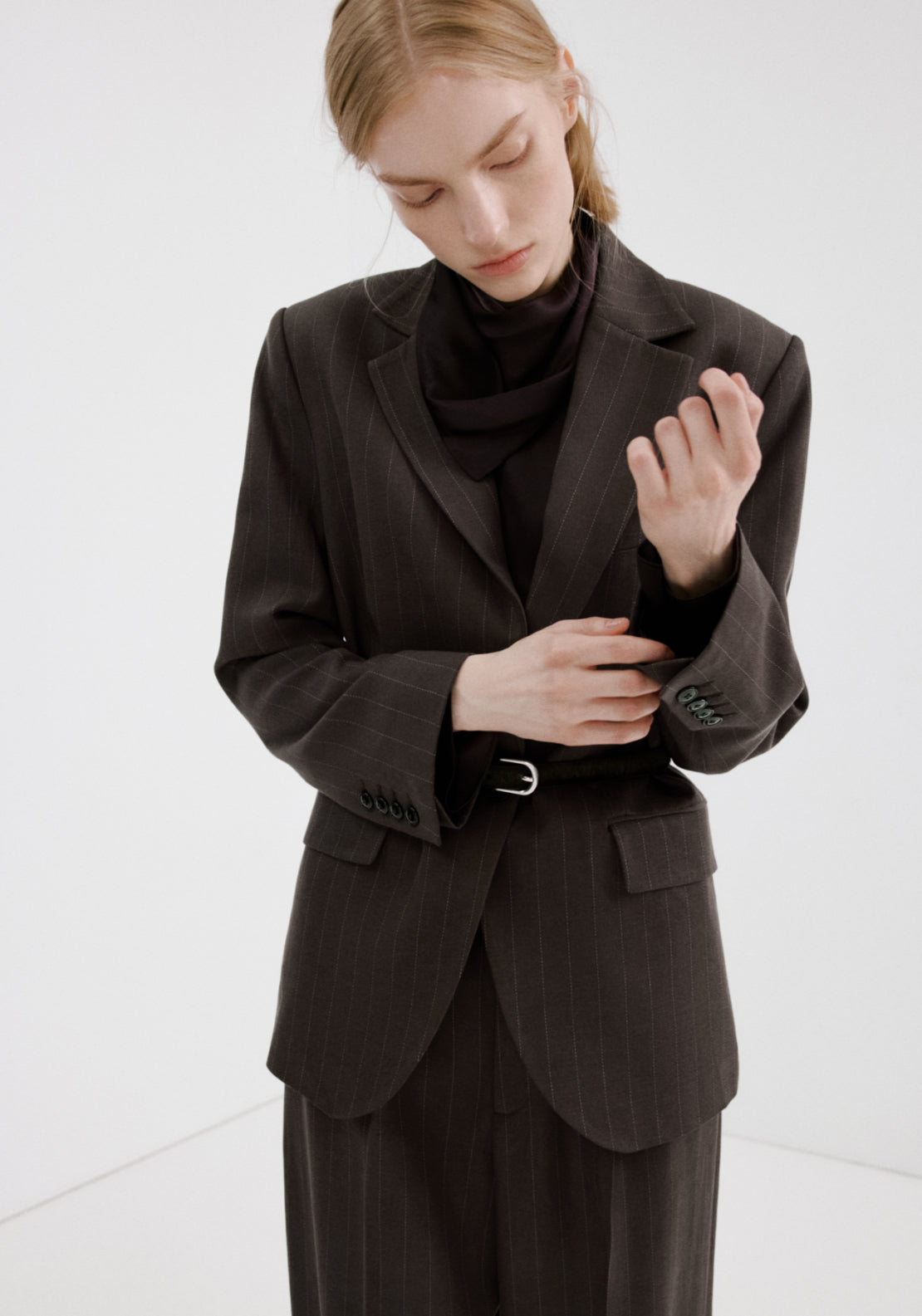 Pinstripe Suit Blazer - Brown