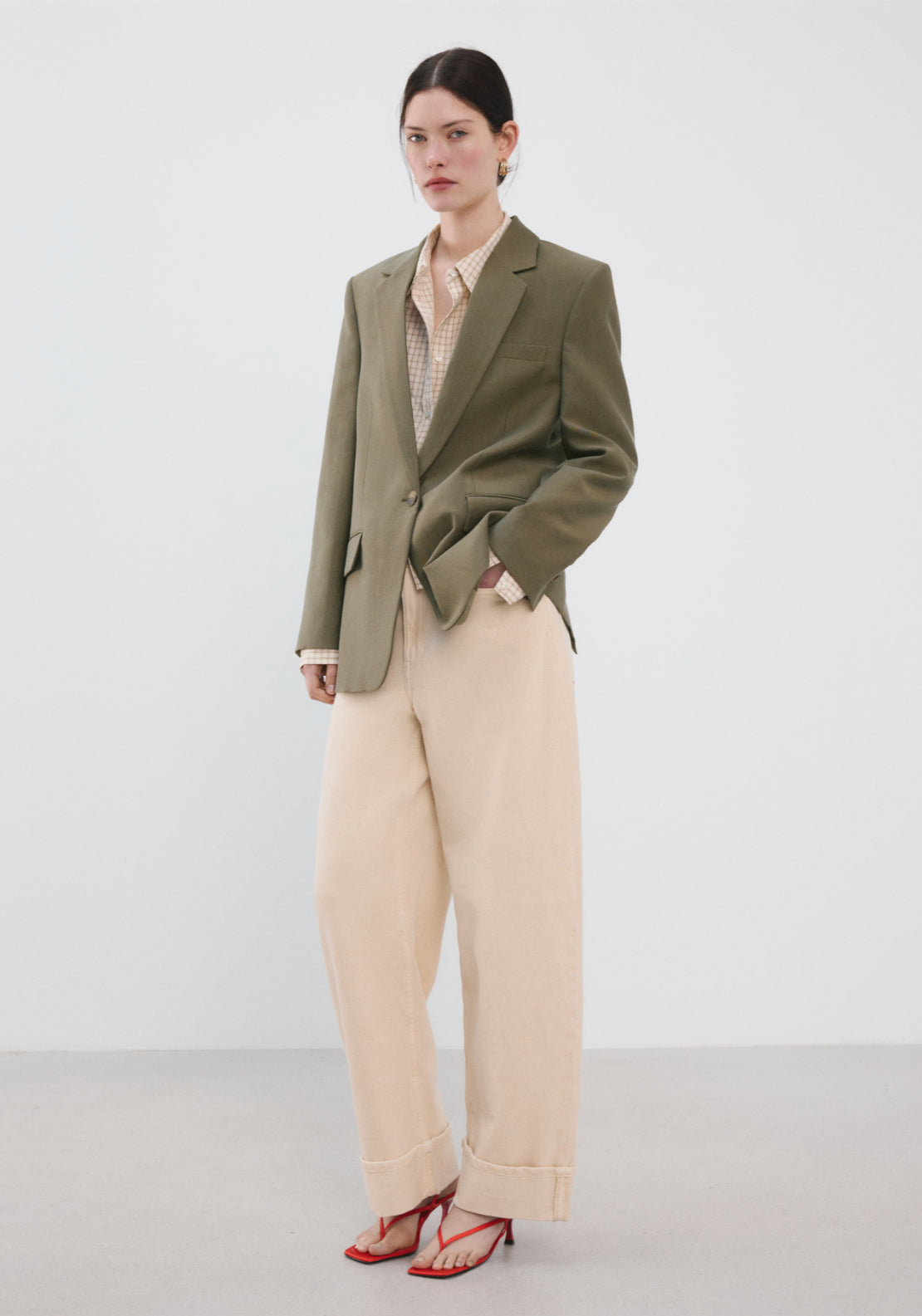 Straight Suit Jacket With Lapel Pockets - Green