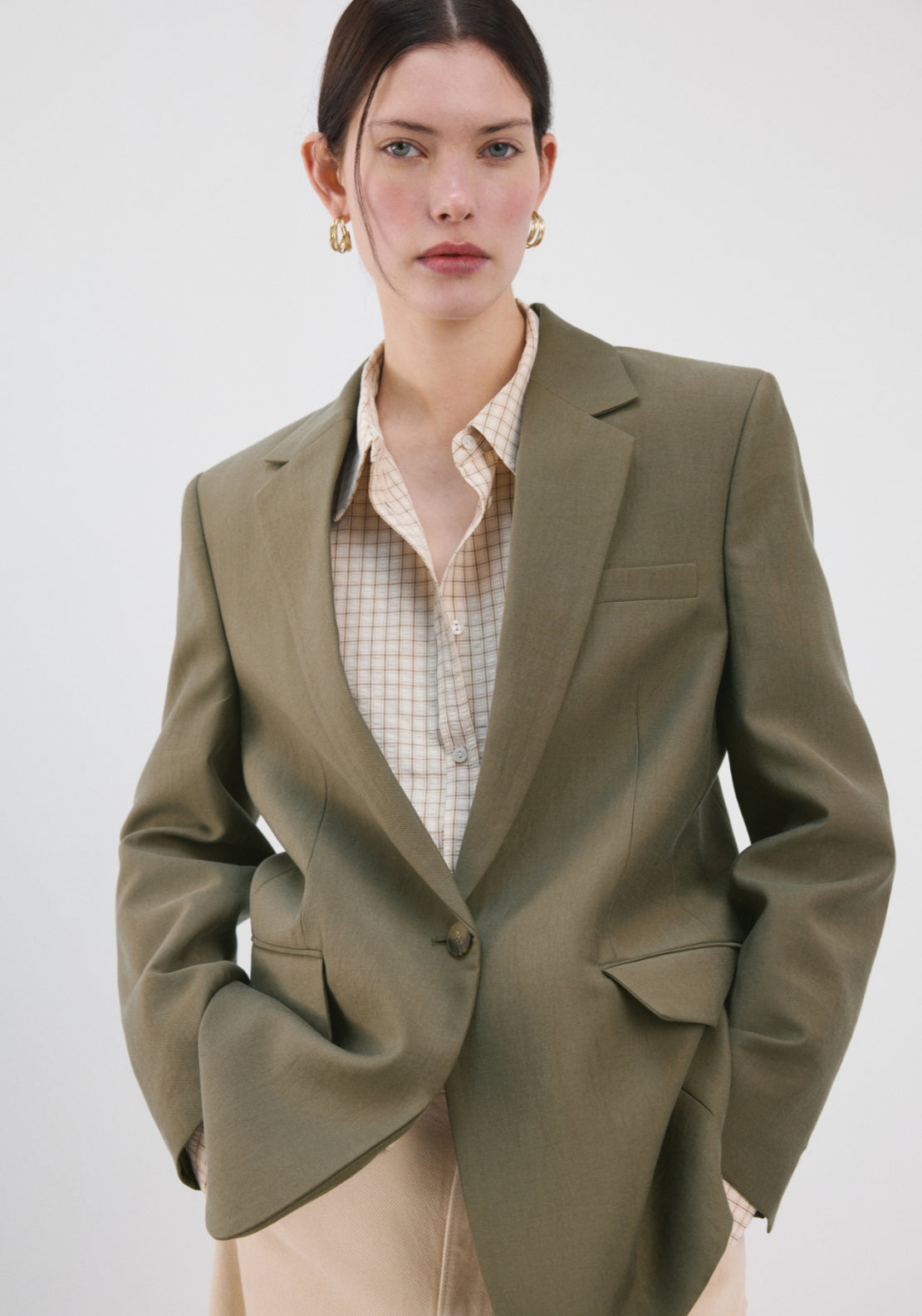 Straight Suit Jacket With Lapel Pockets - Green