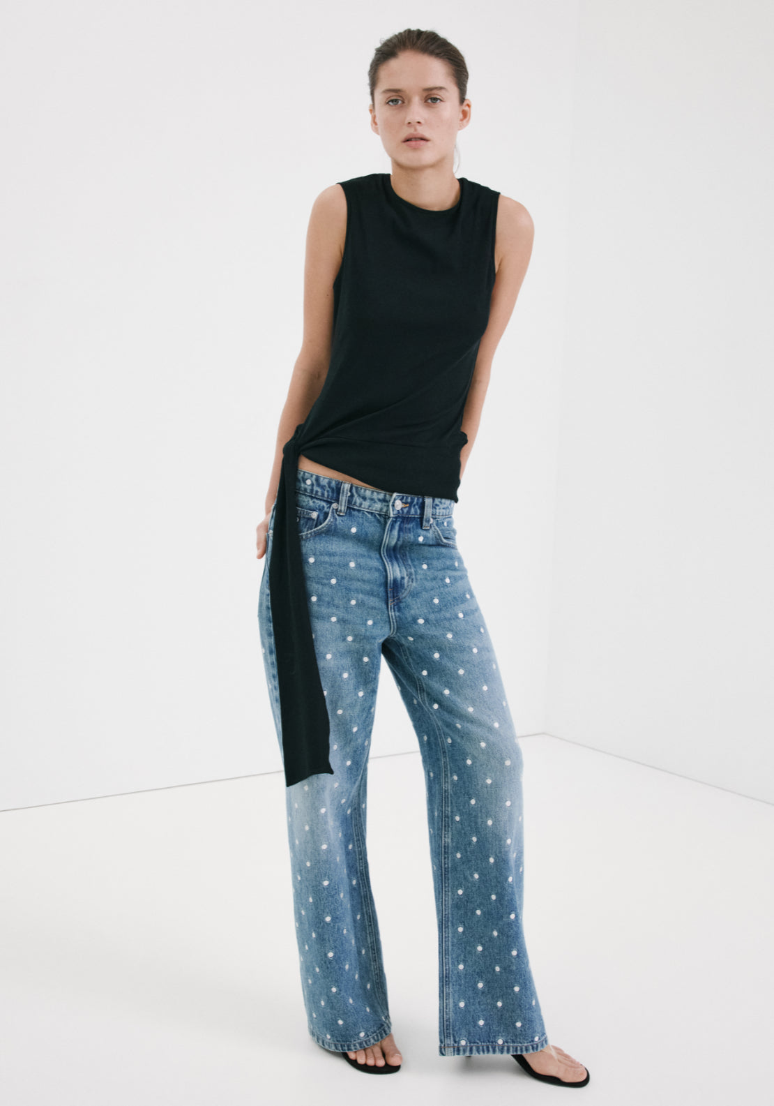 Polka Dot Straight Leg Jeans - Denim Blue
