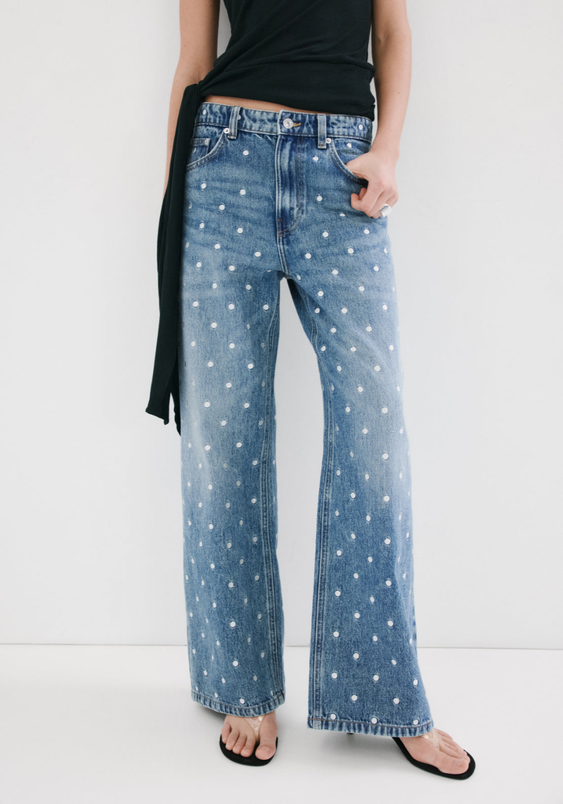 Polka Dot Straight Leg Jeans - Denim Blue
