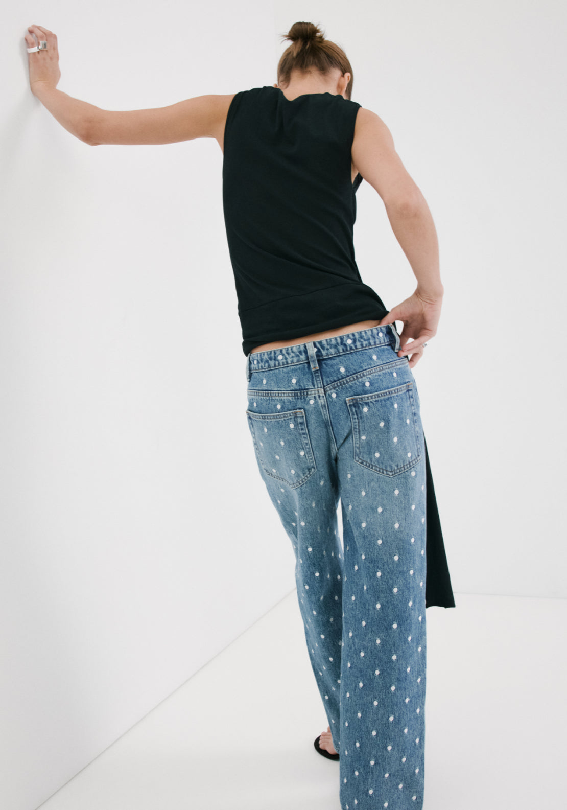 Polka Dot Straight Leg Jeans - Denim Blue