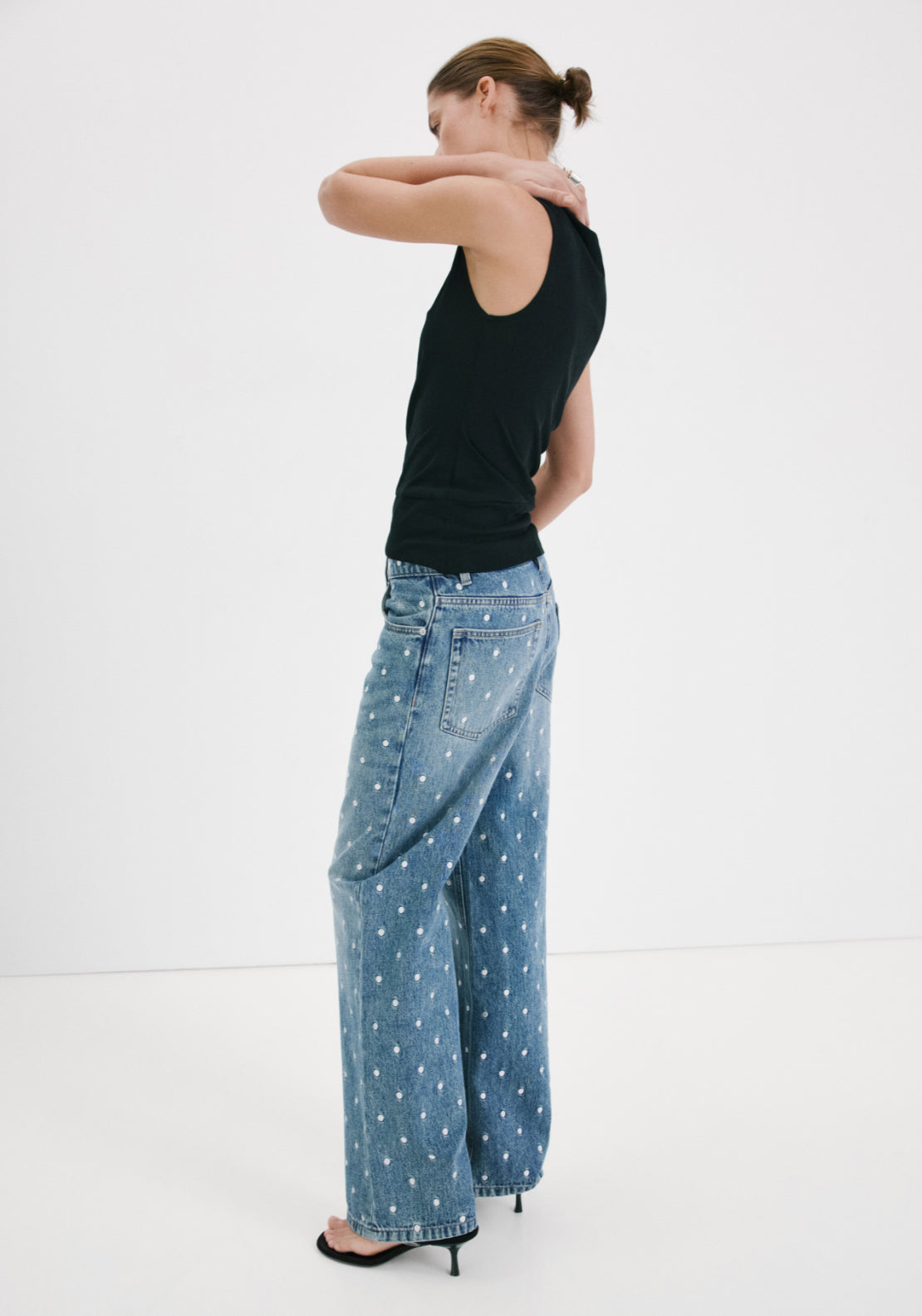 Polka Dot Straight Leg Jeans - Denim Blue
