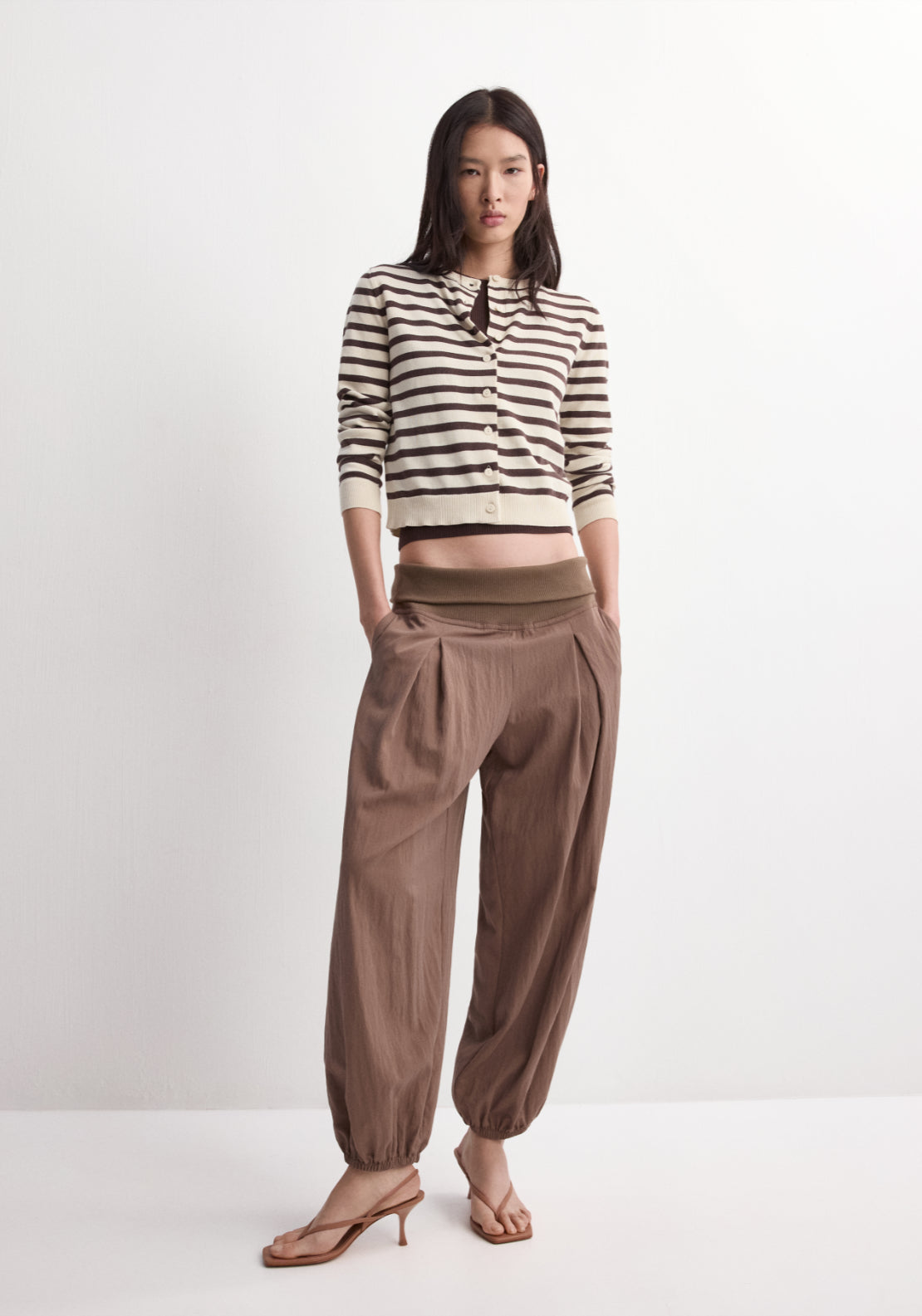 Stripped Knit Cardigan - Brown
