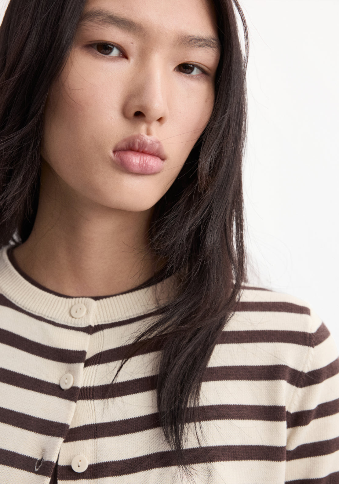 Stripped Knit Cardigan - Brown
