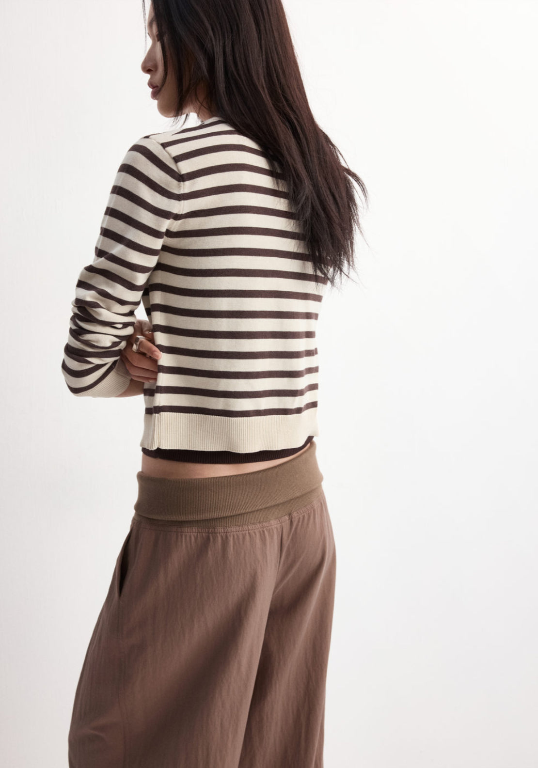 Stripped Knit Cardigan - Brown
