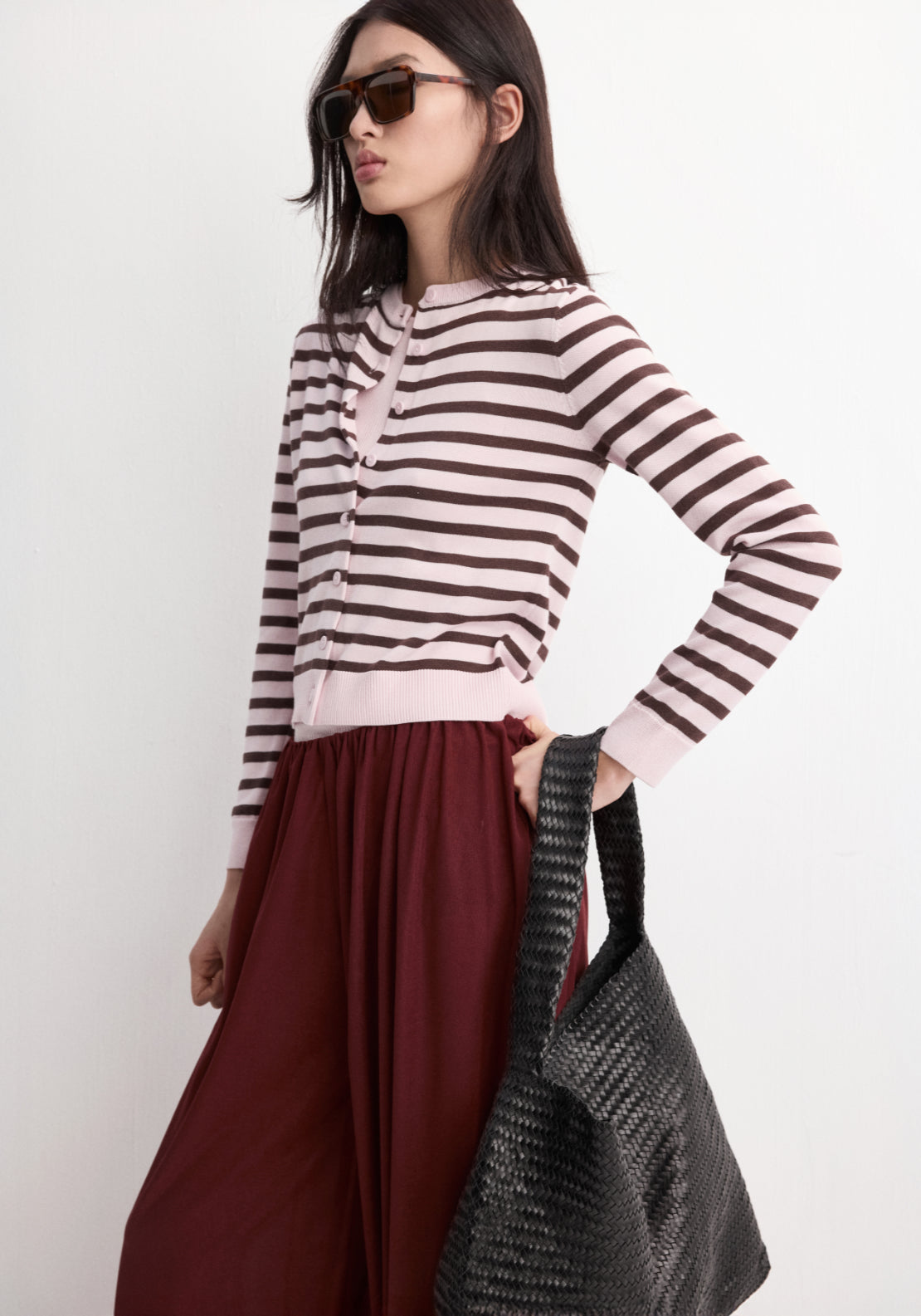 Stripped Knit Cardigan - Pink