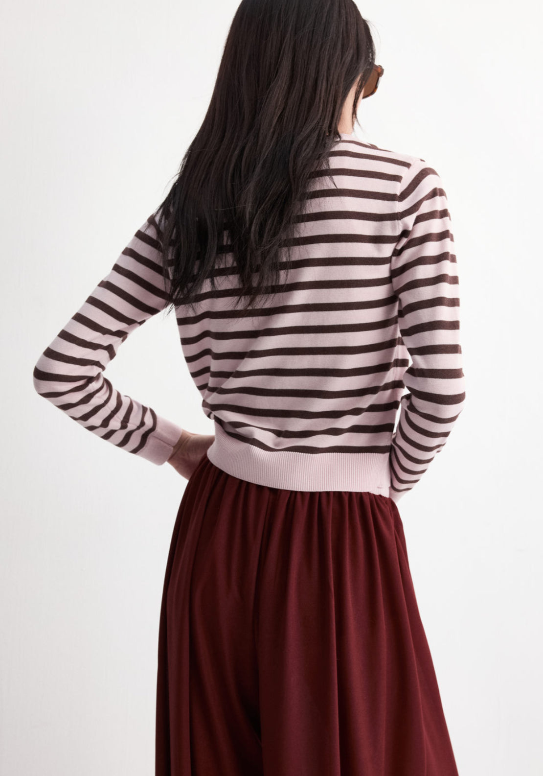 Stripped Knit Cardigan - Pink