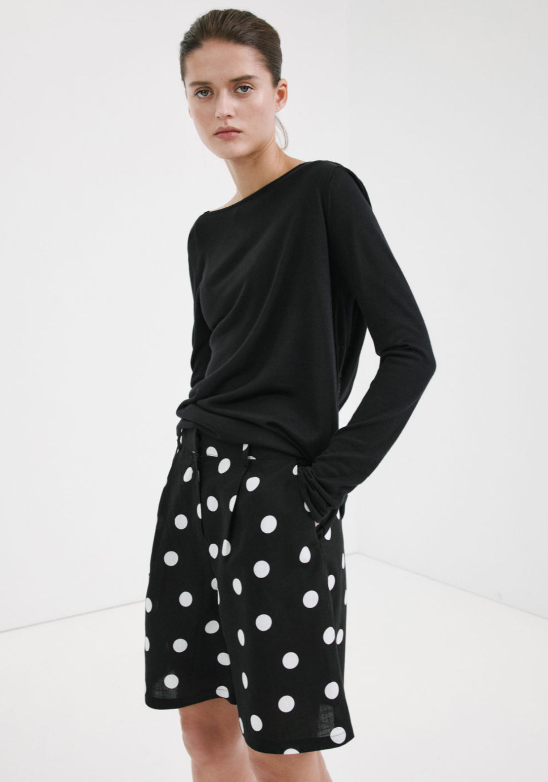 Lyocell Polka Dot Shorts - Black