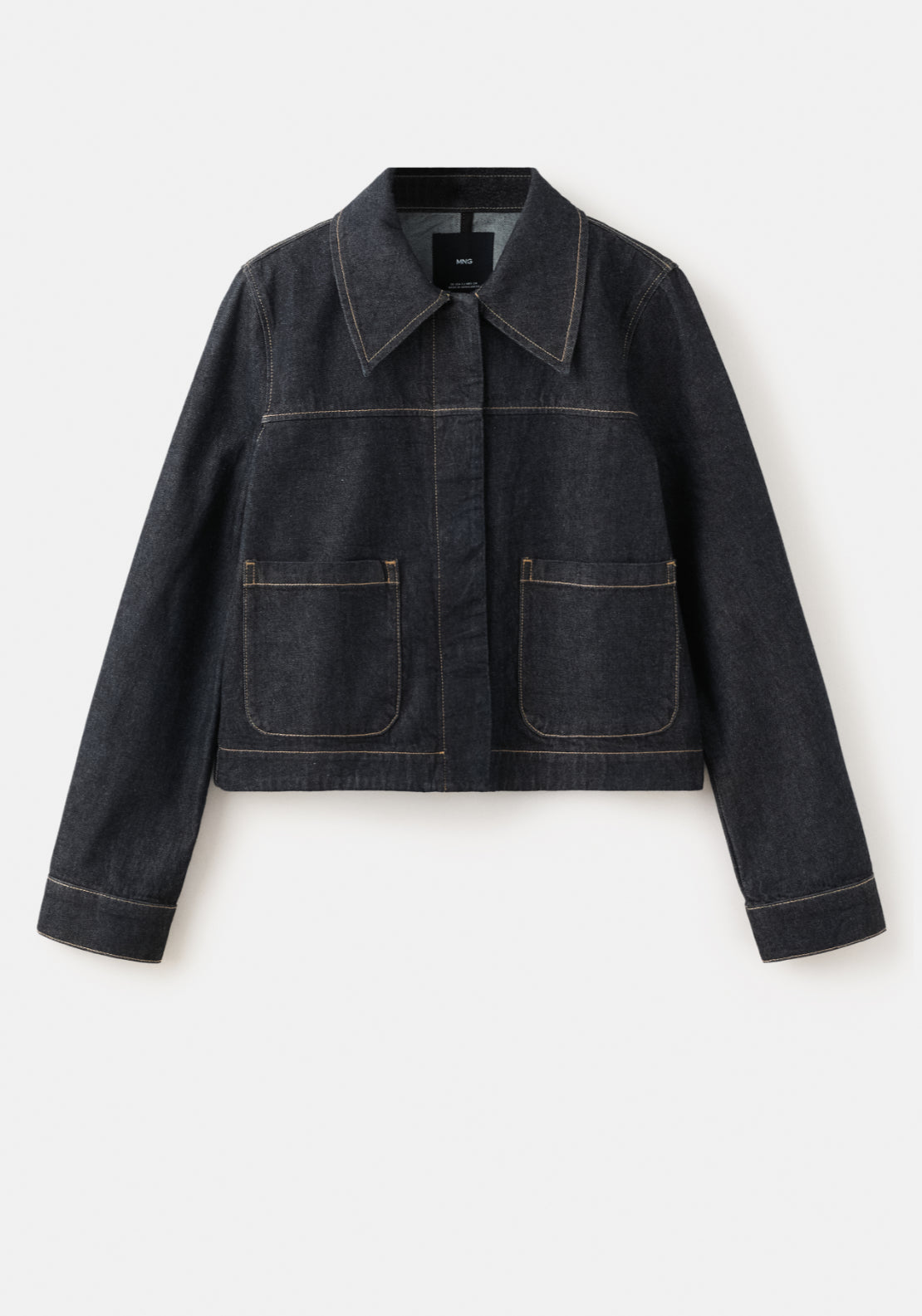 Collared Denim Jacket With Pockets - Blue
