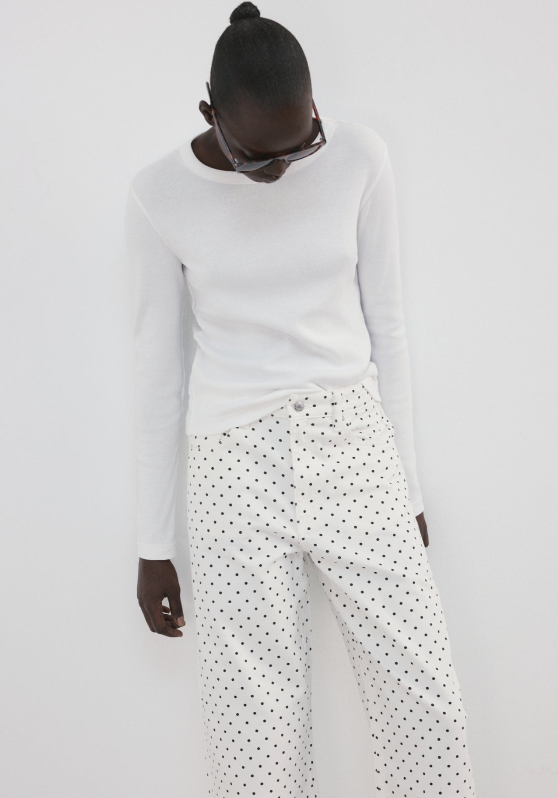 Polka Dot Balloon Jeans - White