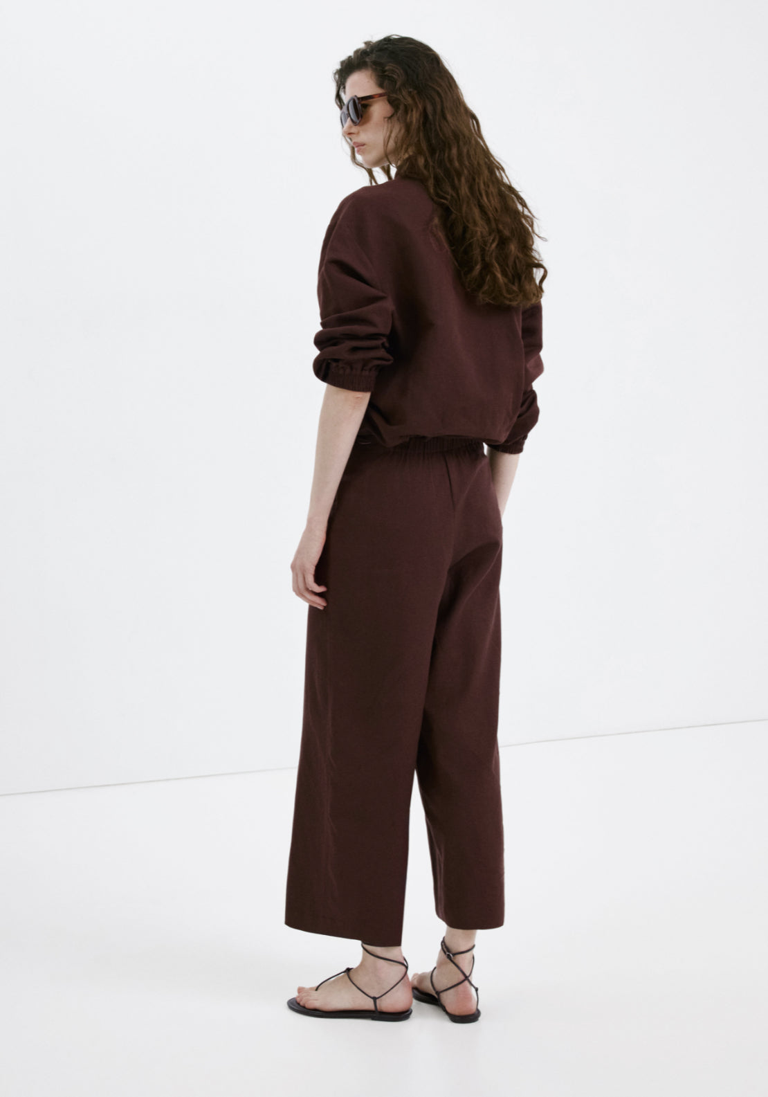 Straight Linen Blend Trousers - Brown