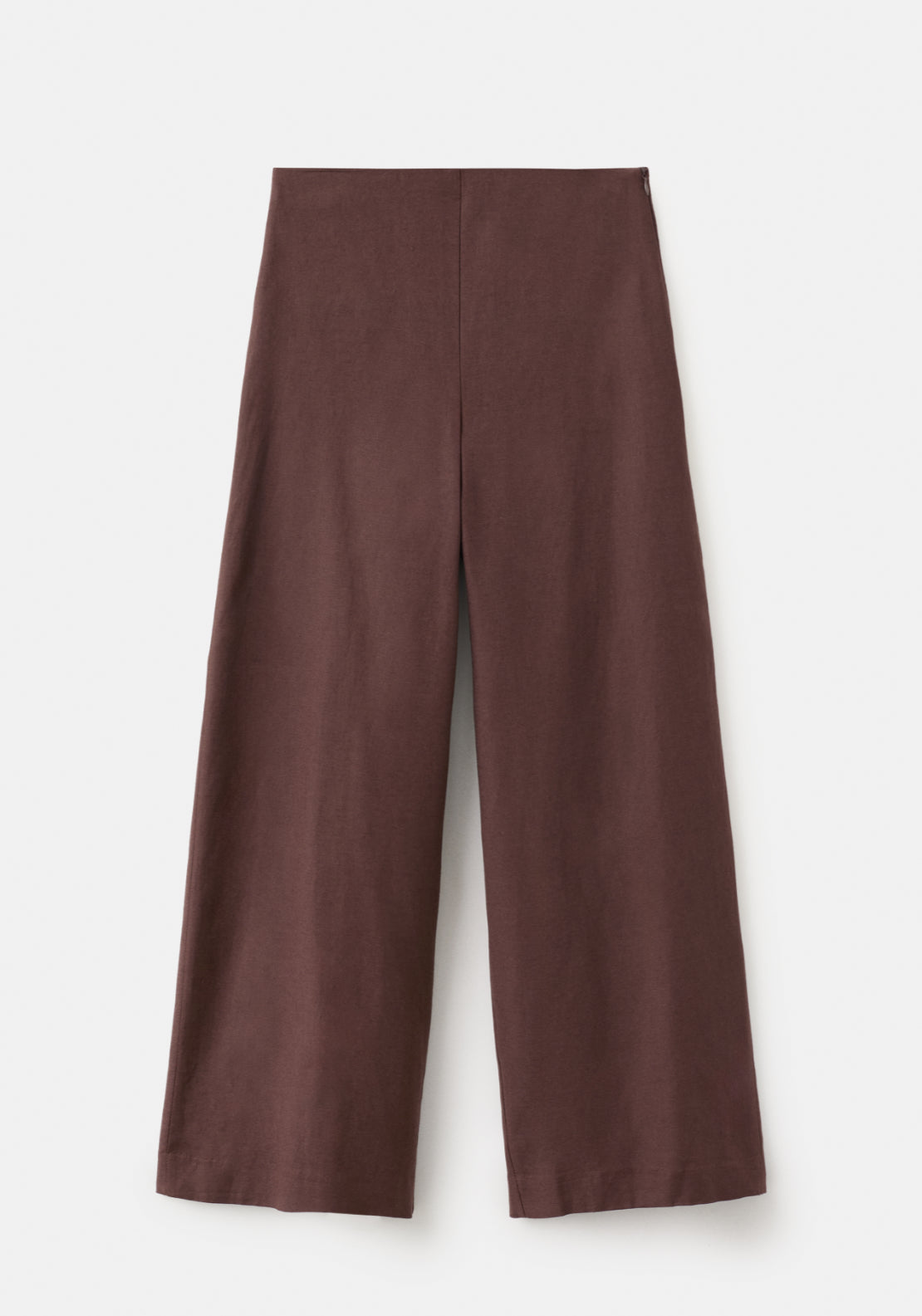 Straight Linen Blend Trousers - Brown