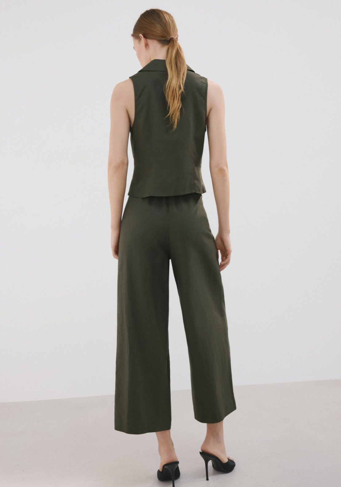 Straight Linen Blend Trousers - Green