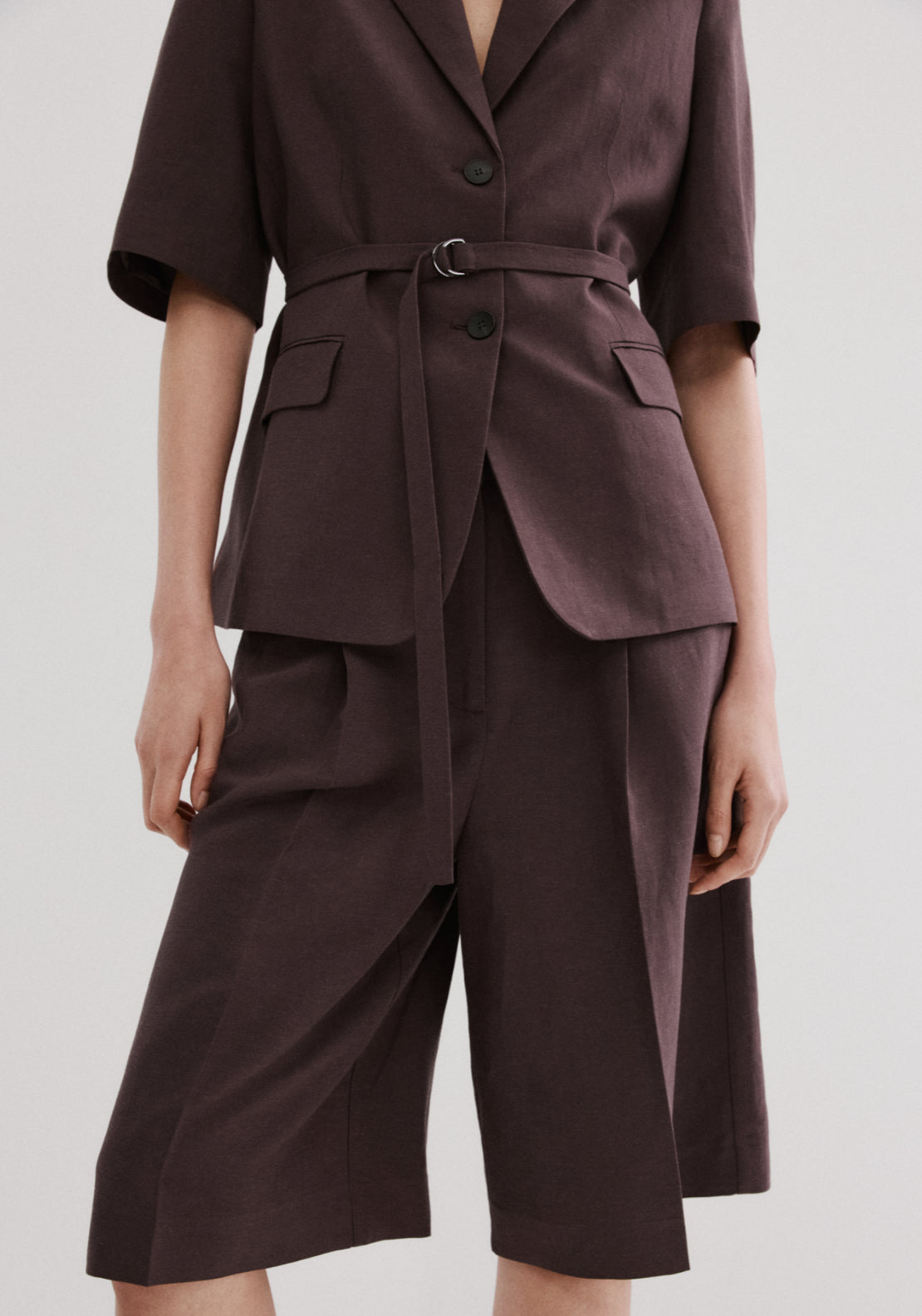 Mango Straight Linen Bermuda Shorts - Purple 1 Shaws Department Stores