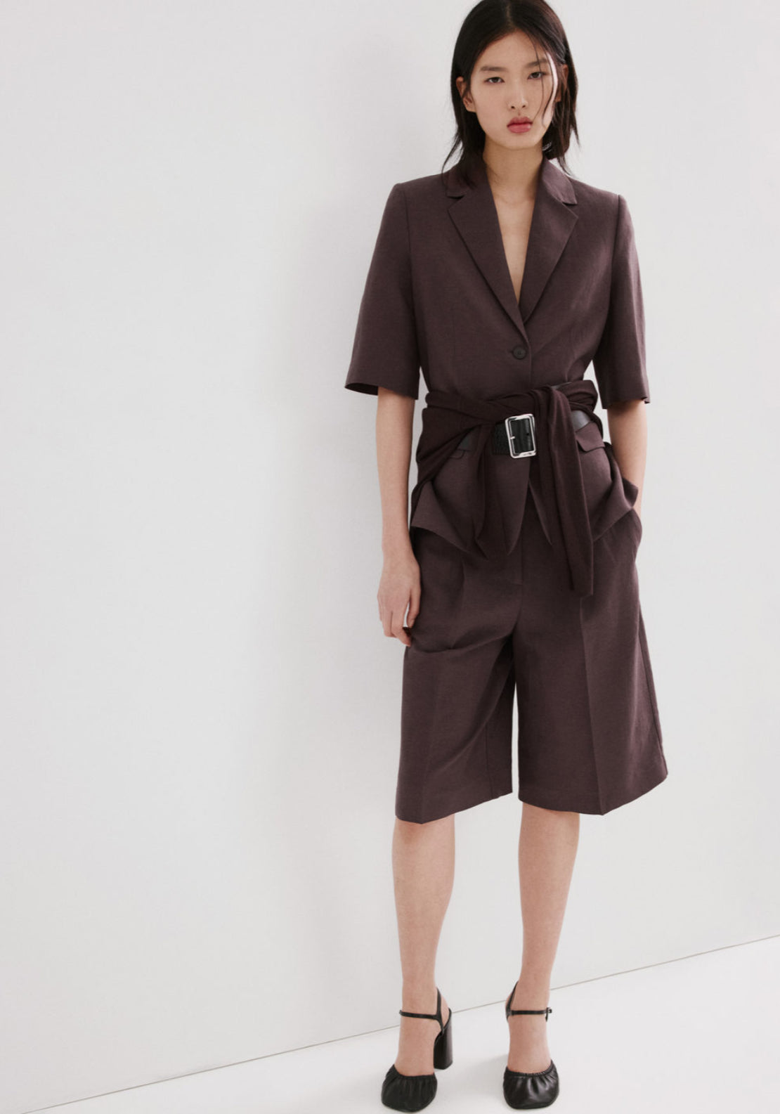 Mango Straight Linen Bermuda Shorts - Purple 4 Shaws Department Stores