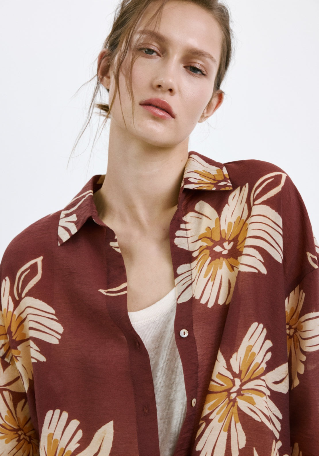 Printed Lyocell Shirt - Burgundy