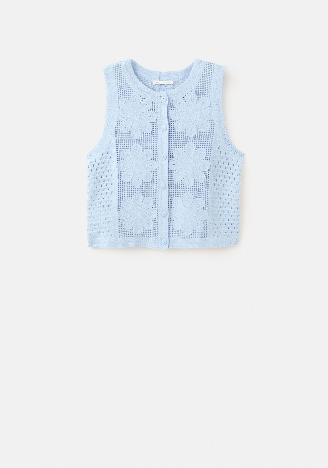 Embroidered Openwork Knit Gilet - Blue