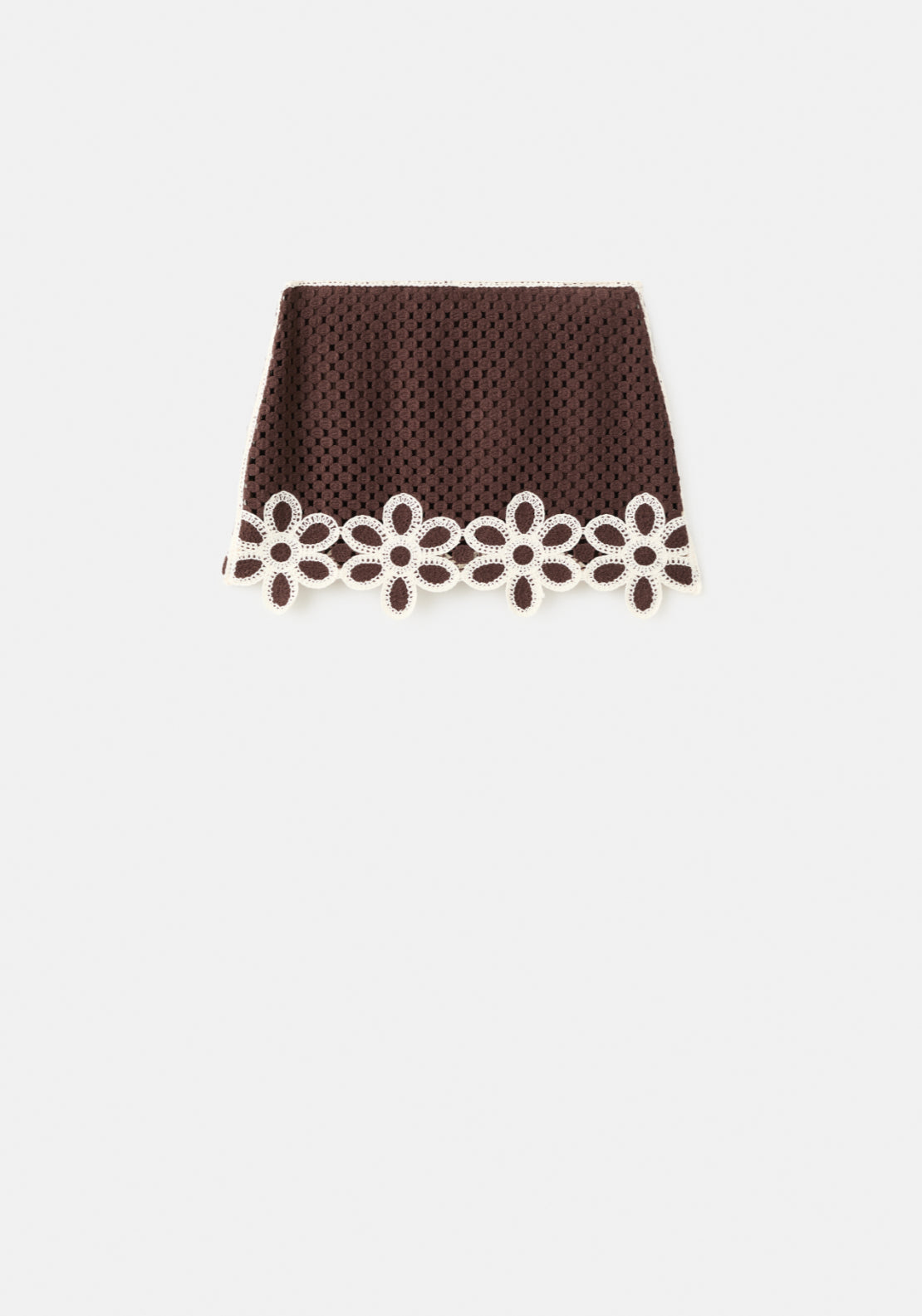 Crochet Skirt With Floral Embroidery - Brown