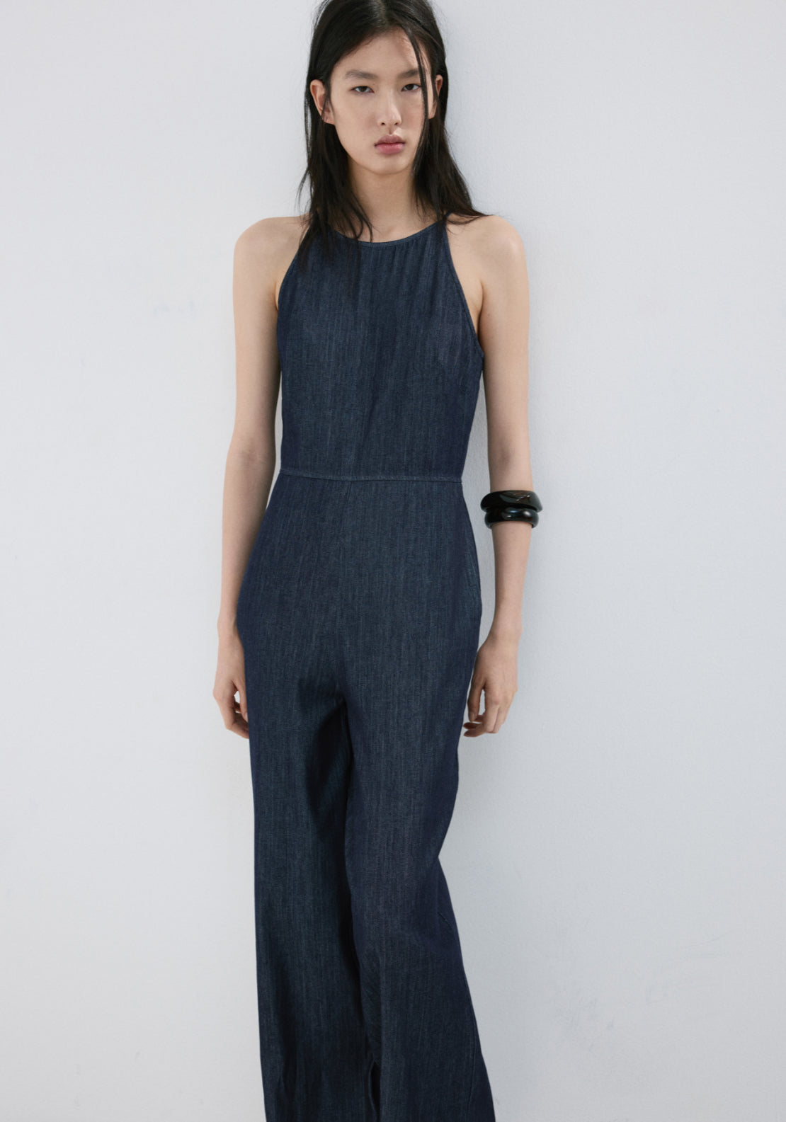 Denim Halter Neck Jumpsuit - Denim Blue