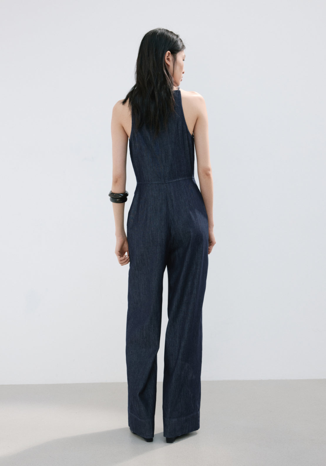 Denim Halter Neck Jumpsuit - Denim Blue