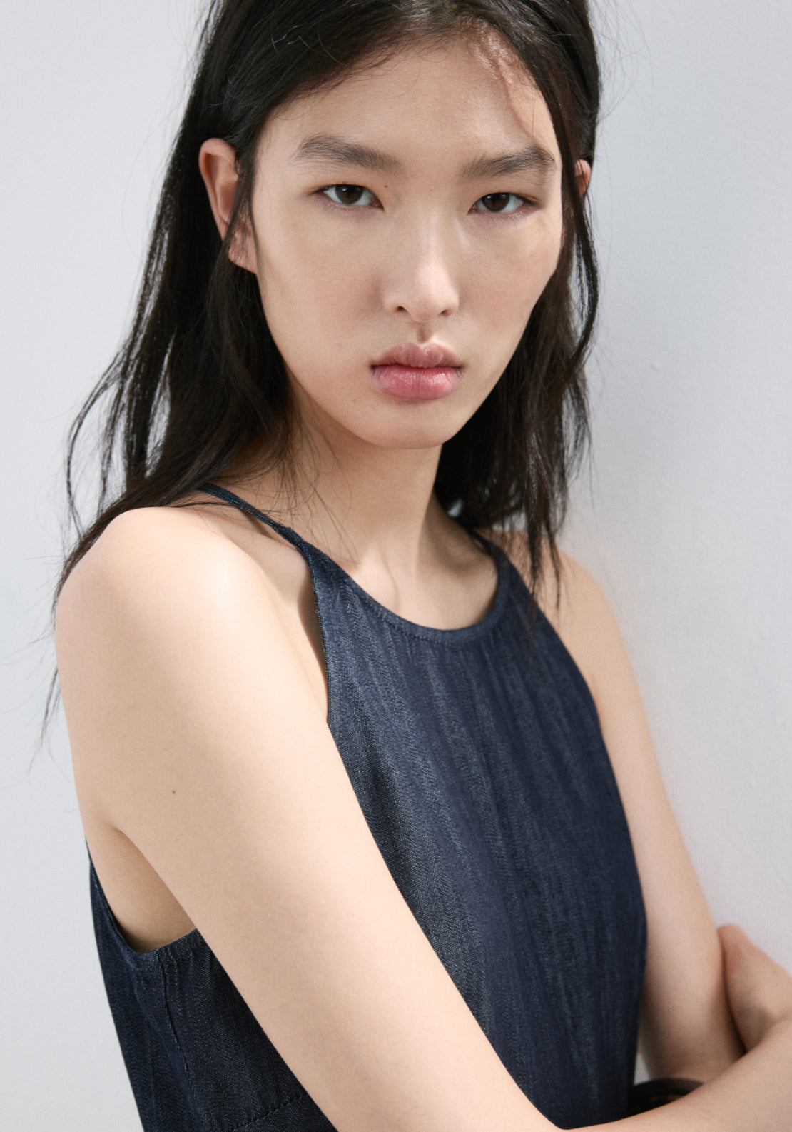 Denim Halter Neck Jumpsuit - Denim Blue