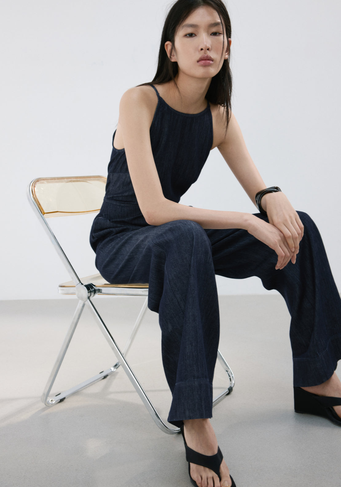 Denim Halter Neck Jumpsuit - Denim Blue