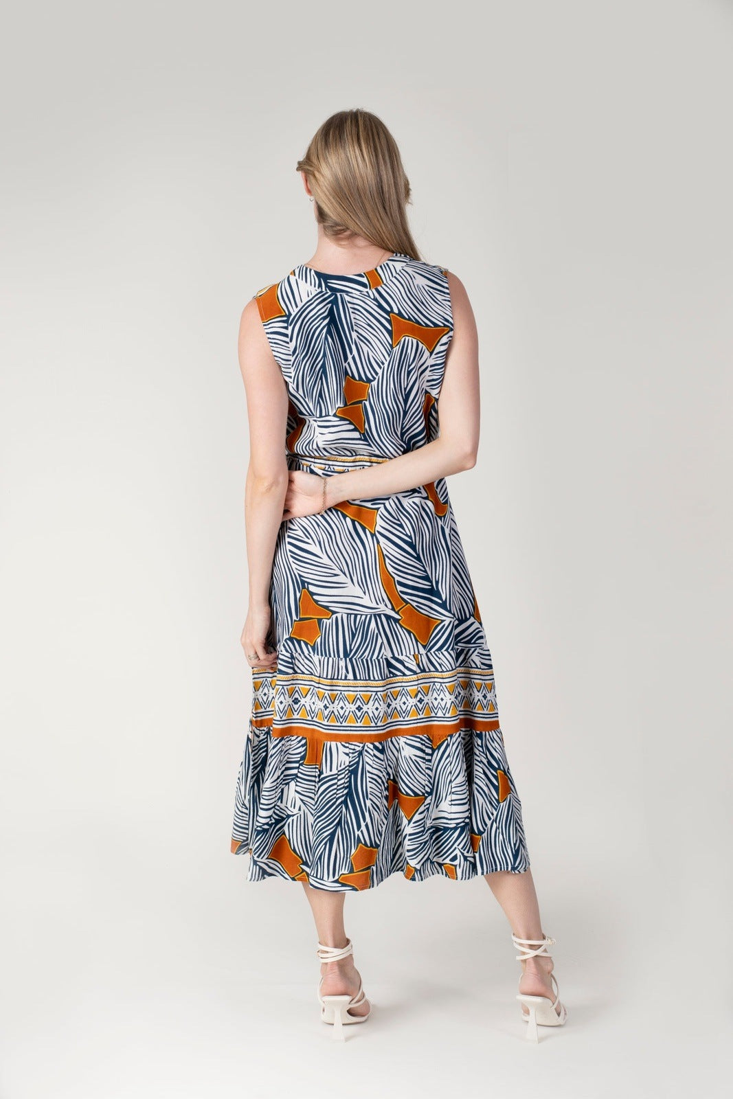 Tea Lane Bold Abstract Dress - Navy &amp; Orange 3 Shaws Department Stores