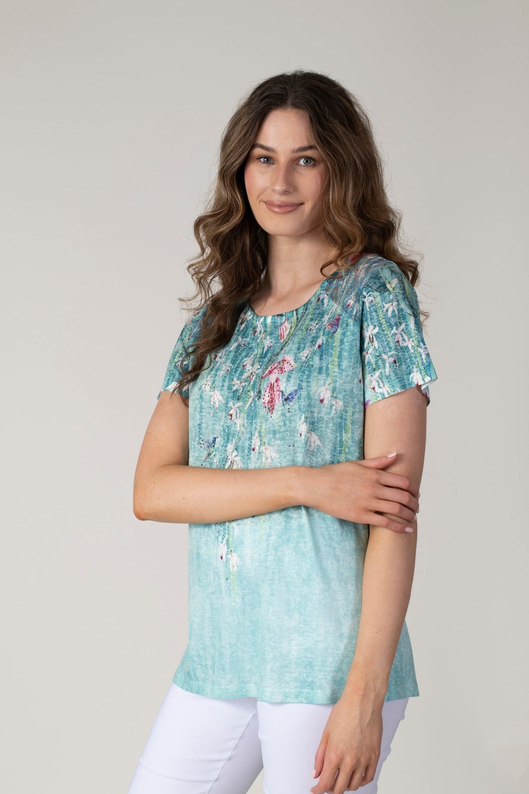 Tea Lane Lace Shoulder T-shirt - Blue 2 Shaws Department Stores