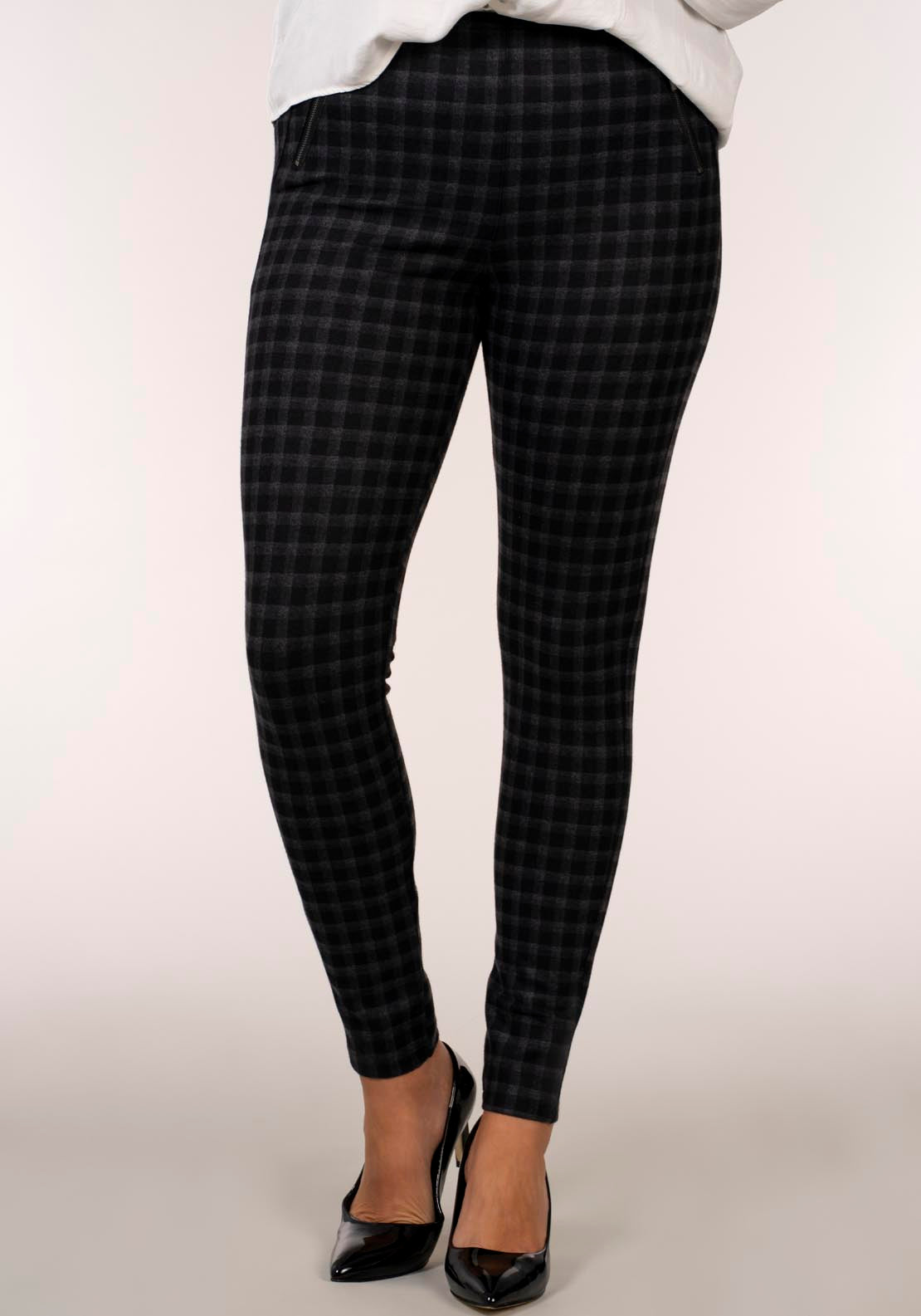 Tea Lane Small Check Zip Ponte Legging - Grey 4 Shaws Department Stores