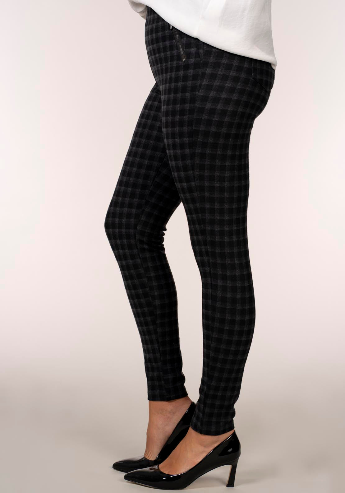 Tea Lane Small Check Zip Ponte Legging - Grey 3 Shaws Department Stores