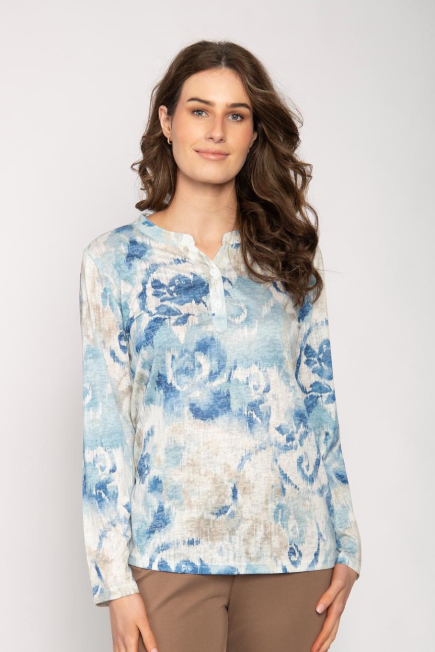Tea Lane Notch Neck Print Jersey Top - Blue 1 Shaws Department Stores