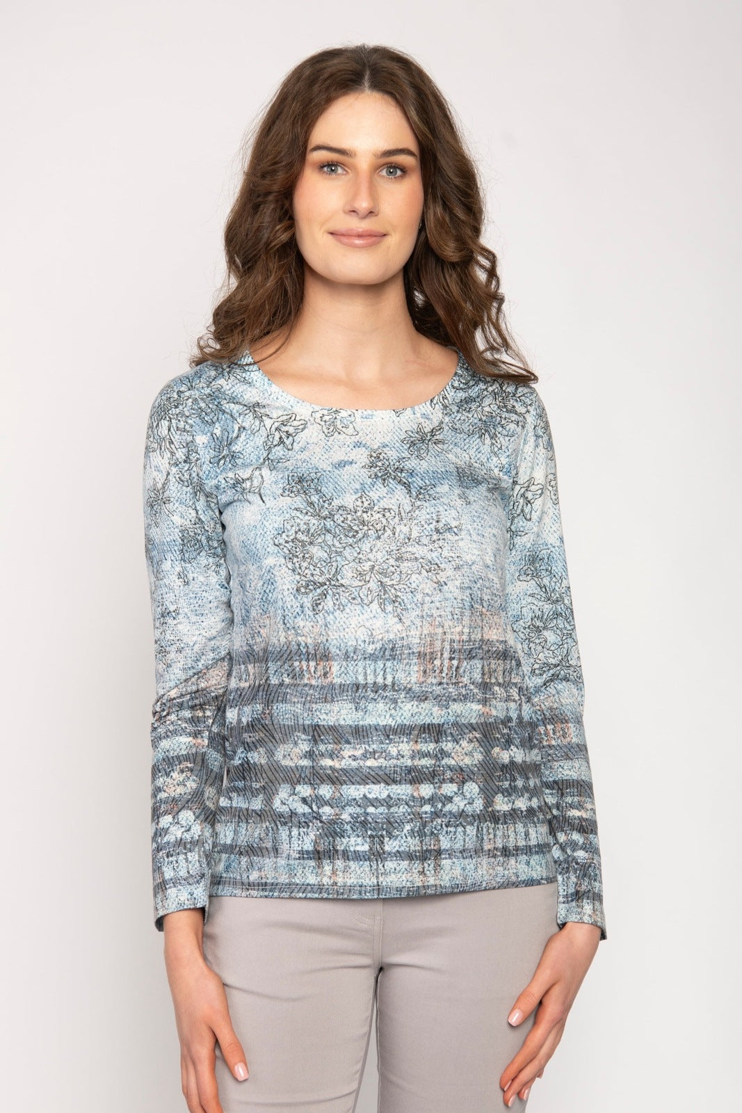 Tea Lane Blue Print Jersey Top - Blue 1 Shaws Department Stores