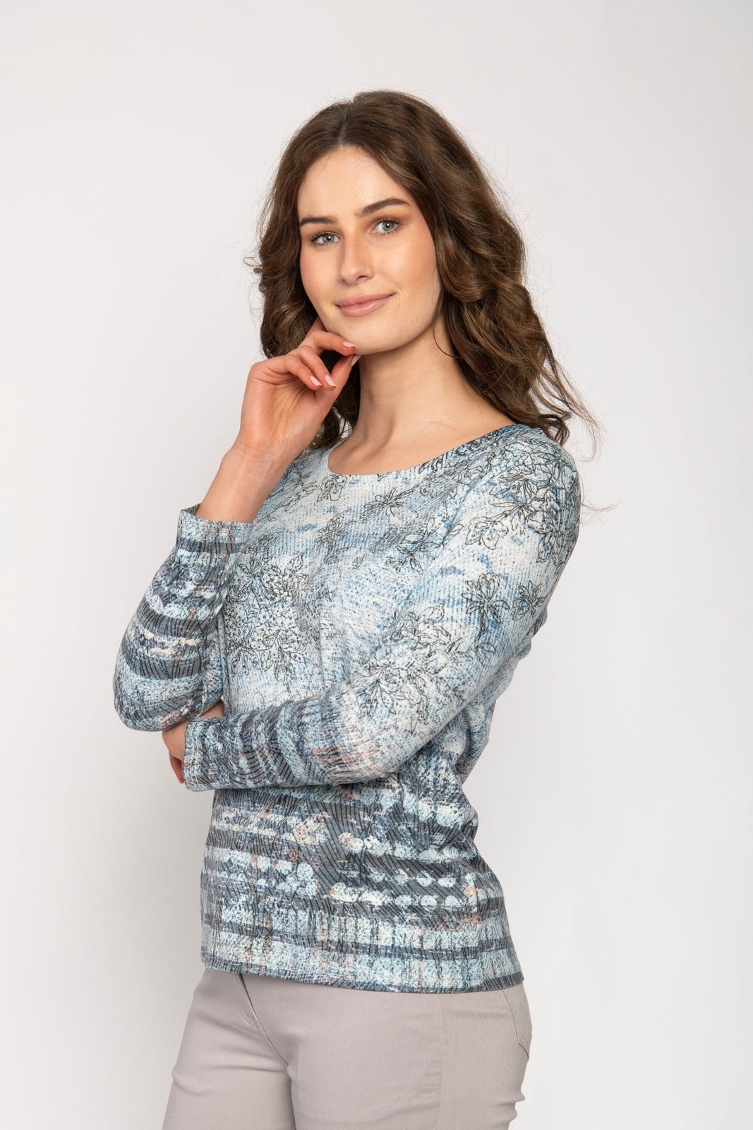 Tea Lane Blue Print Jersey Top - Blue 2 Shaws Department Stores