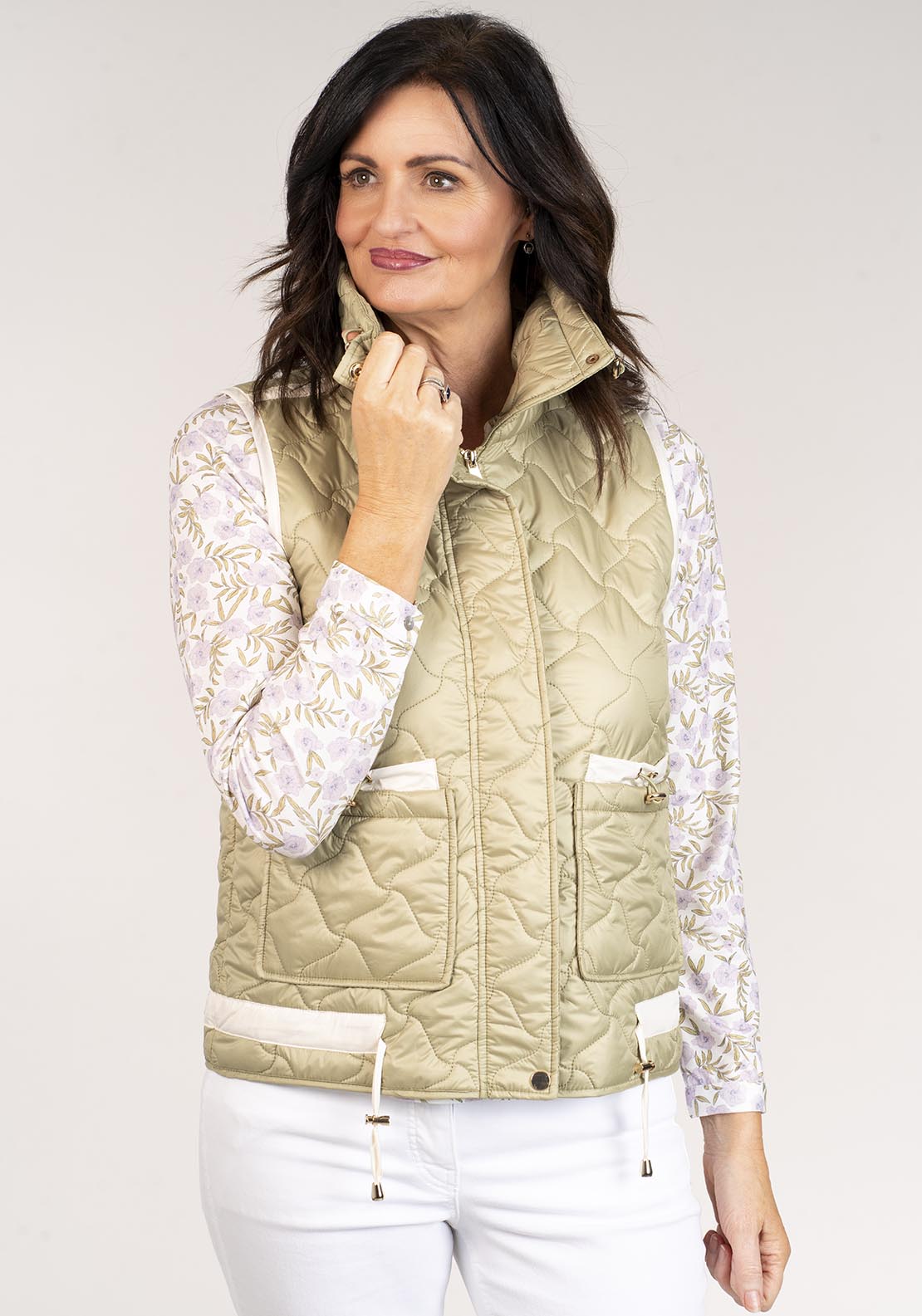 Tea Lane Plain Short Gilet - Green 2 Shaws Department Stores