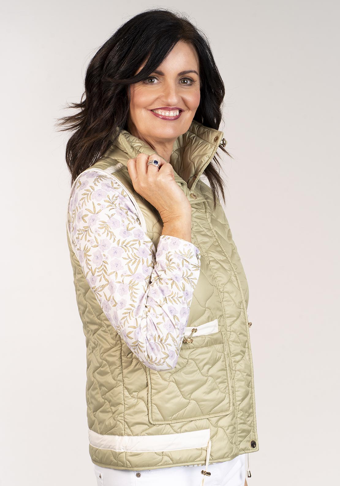 Tea Lane Plain Short Gilet - Green 3 Shaws Department Stores