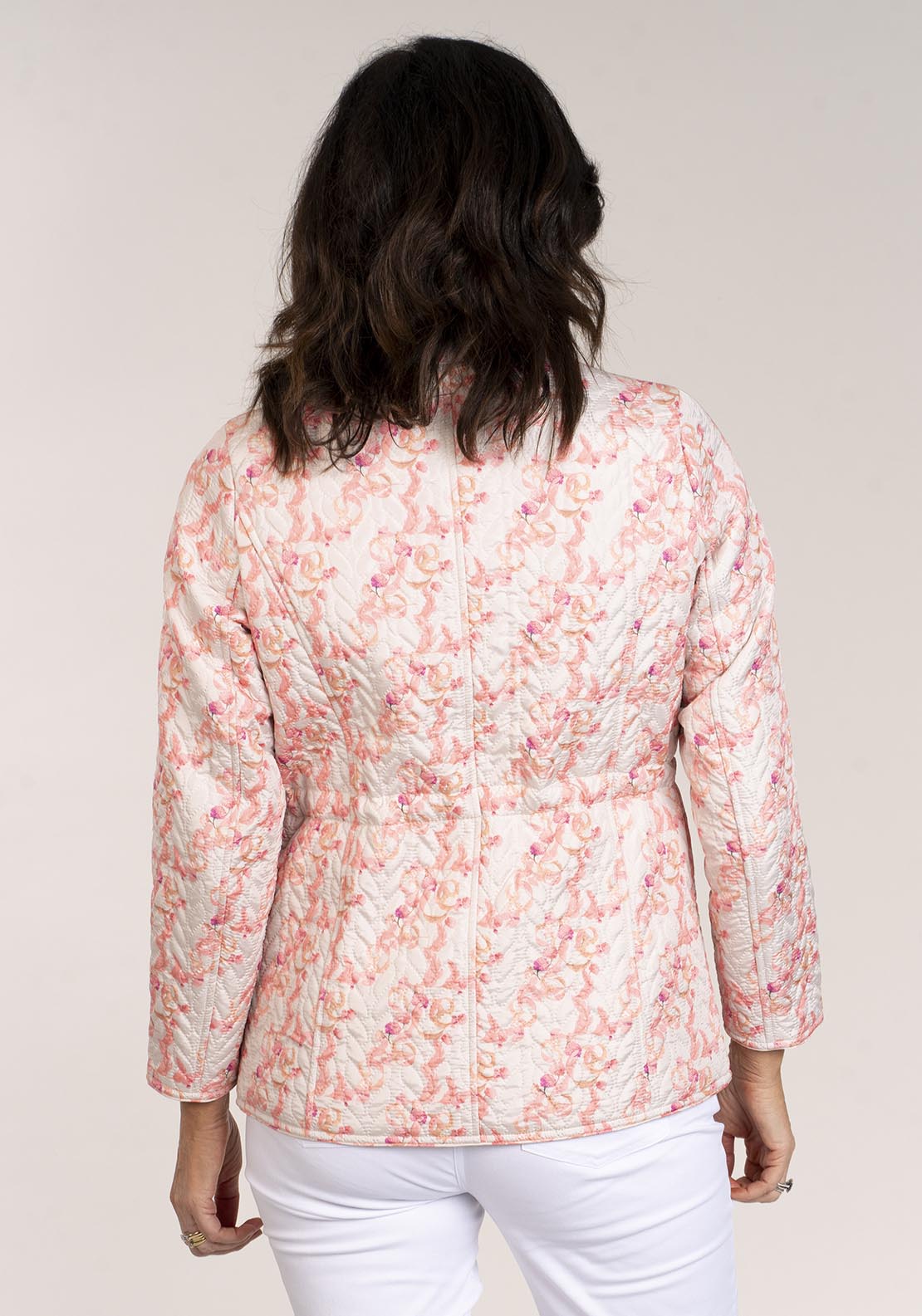 Tea Lane Printed Jacket W Waist Channel - Coral 6 Shaws Department Stores