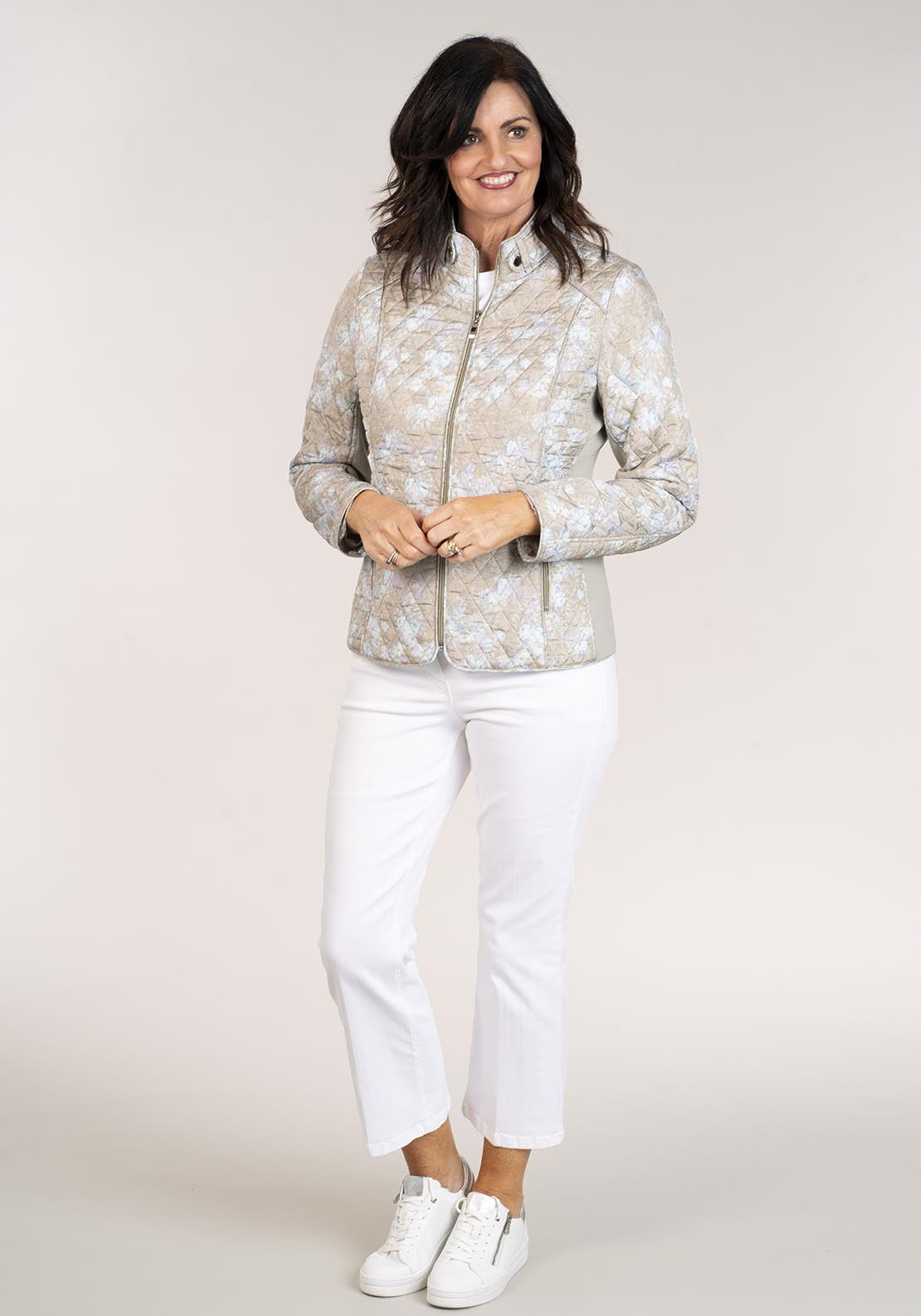 Tea Lane Short Printed Quilted Jacket - Green 3 Shaws Department Stores