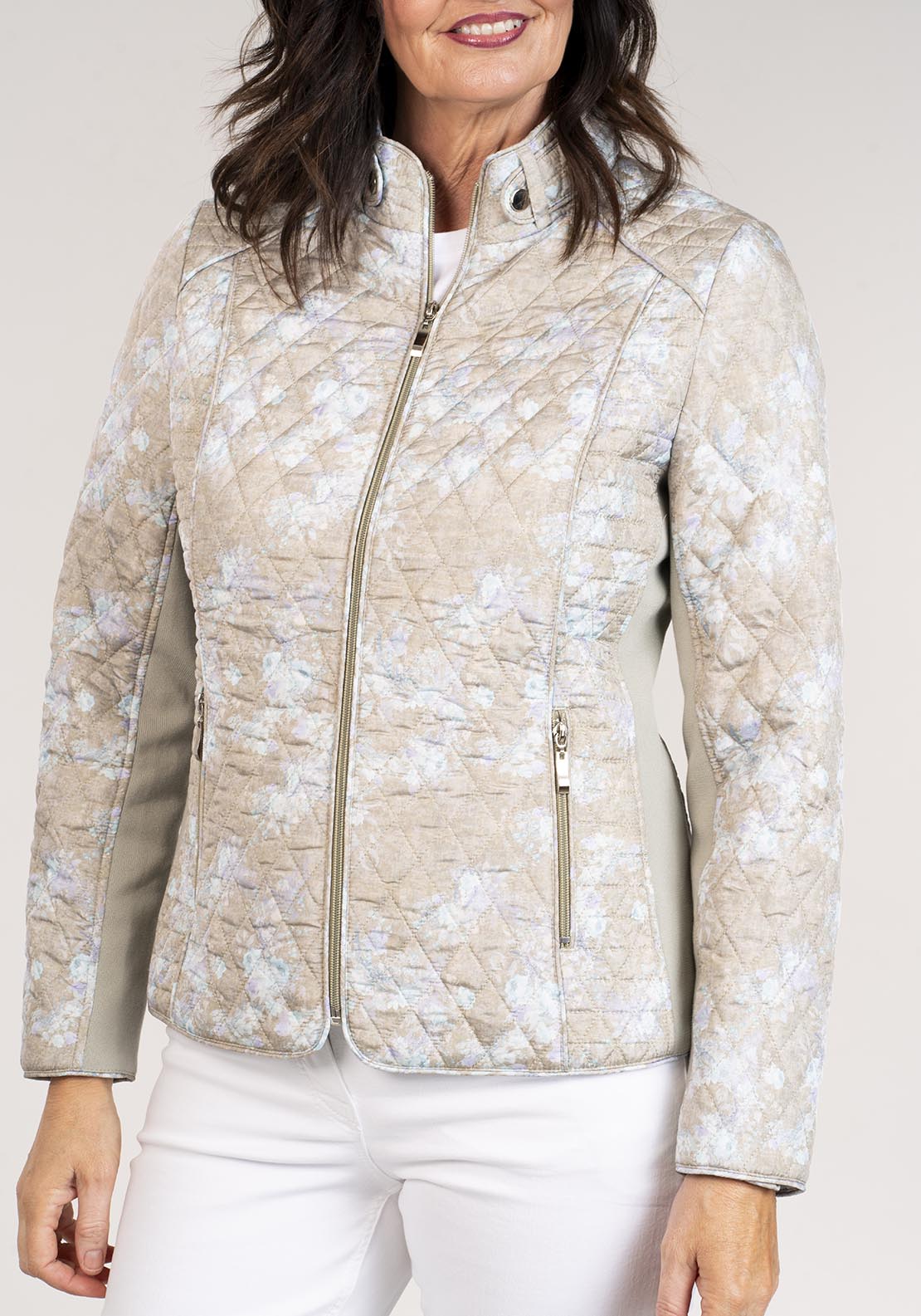 Tea Lane Short Printed Quilted Jacket - Green 6 Shaws Department Stores
