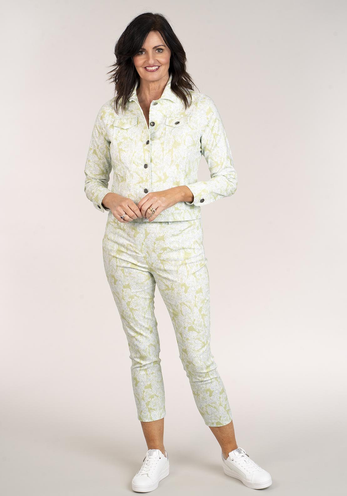 Tea Lane Jersey Jacket W Paisley Print - Lime 3 Shaws Department Stores